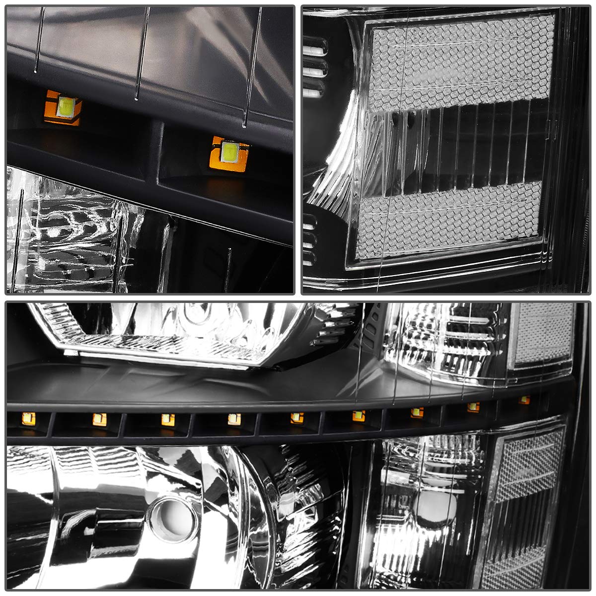 Dna Motoring Pair Led Drl Headlights Compatible With 07-13 Chevy Silverado 1500 07-14 Silverado 2500 3500 Hd, Black/Clear, Hl-Le