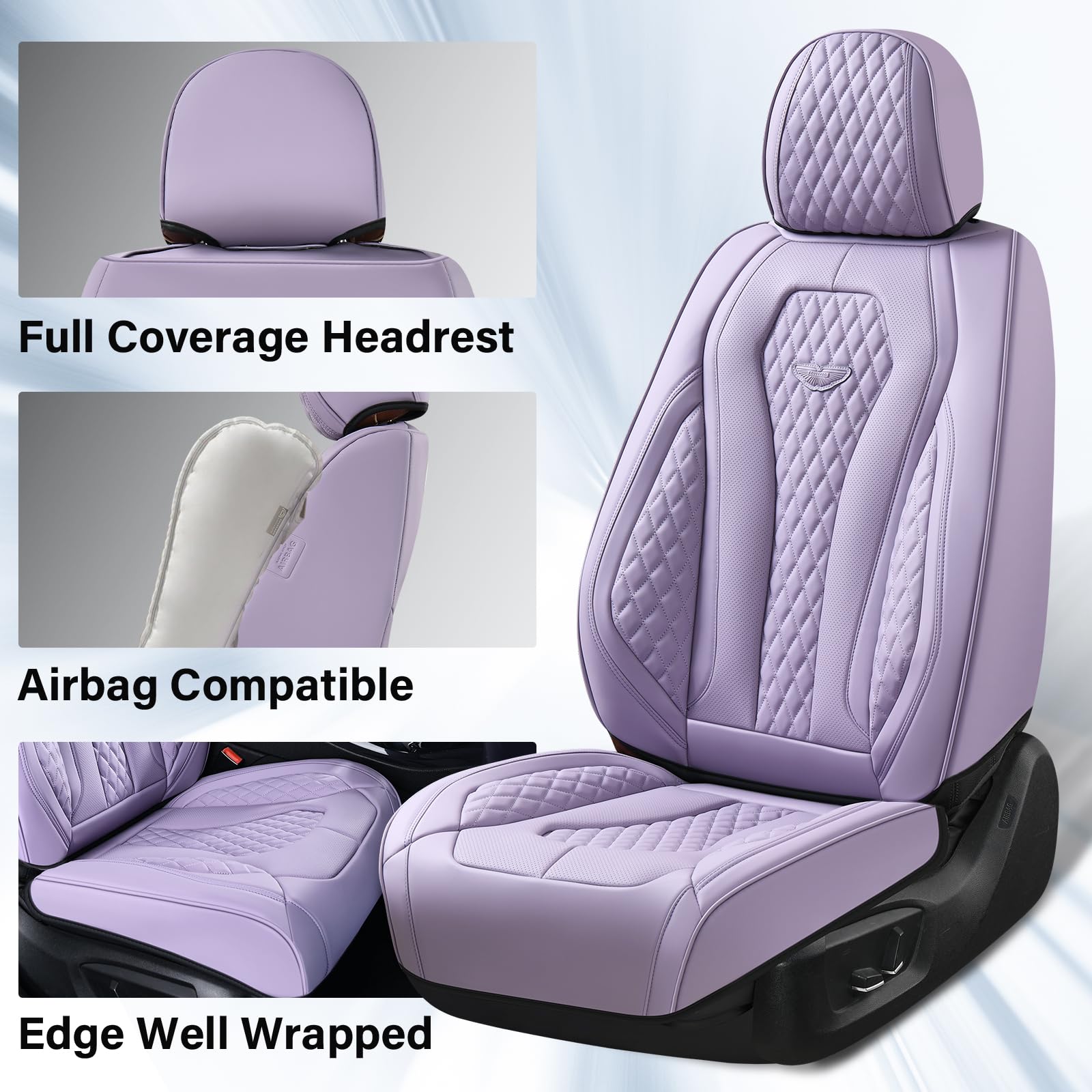 Coverado Car Seat Covers For Front Seats - Purple Luxury Cushion Protector, Leatherette Universal Fit For Most Cars