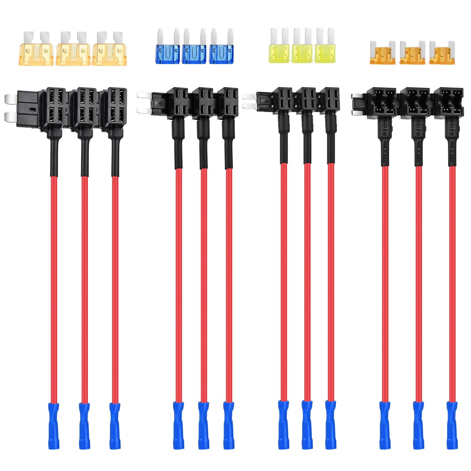 Nilight 12 Pack 12V Car Add-A-Circuit Fuse Tap Standard Mini Micro2 And Low Profile Fuse Taps 4 Types Ato Atc Atm Apm Fuse Holde