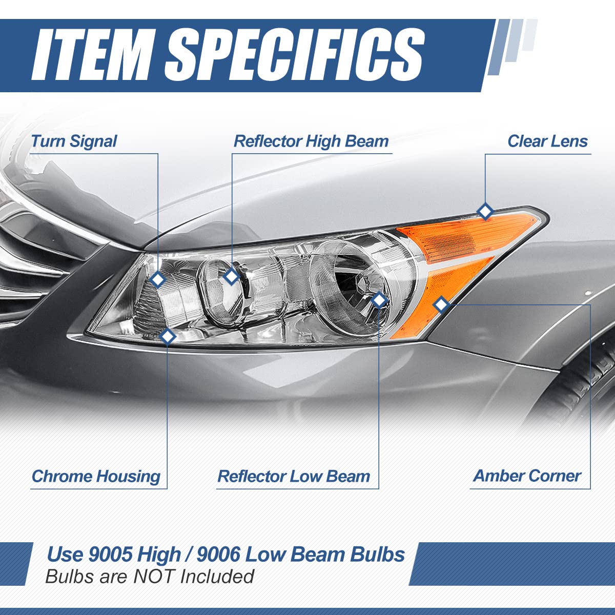 Auto Dynasty Halogen Model Factory Style Headlights Assembly Compatible With Honda Accord Sedan 4-Door 2008 2009 2010 2011 2012,