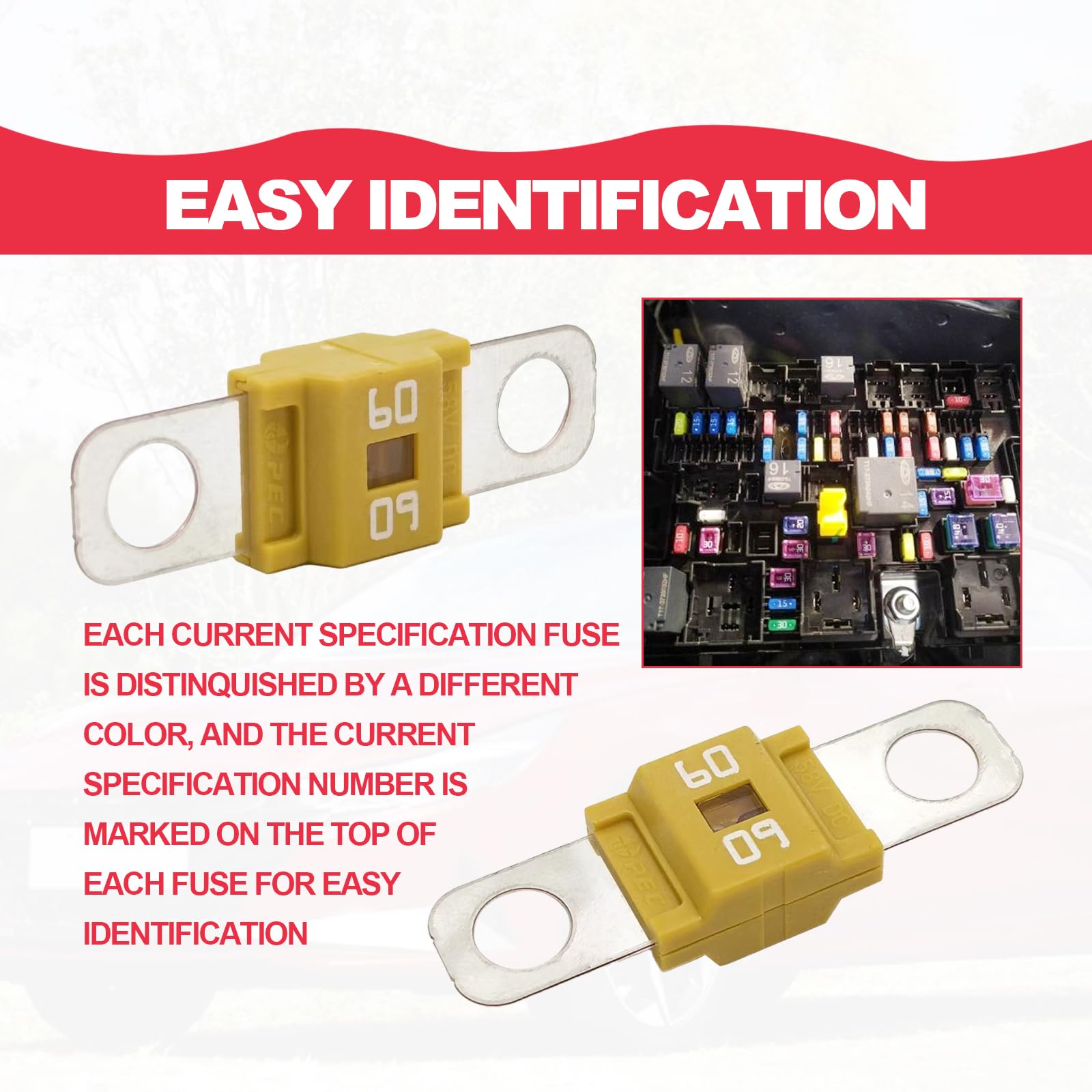 Pack of 3 AMI/Midi Fuse 60 Amp High Current Fuse Bolt-on Fuse, commonly Used in Cars, Trucks, Construction Vehicles, Agricultura