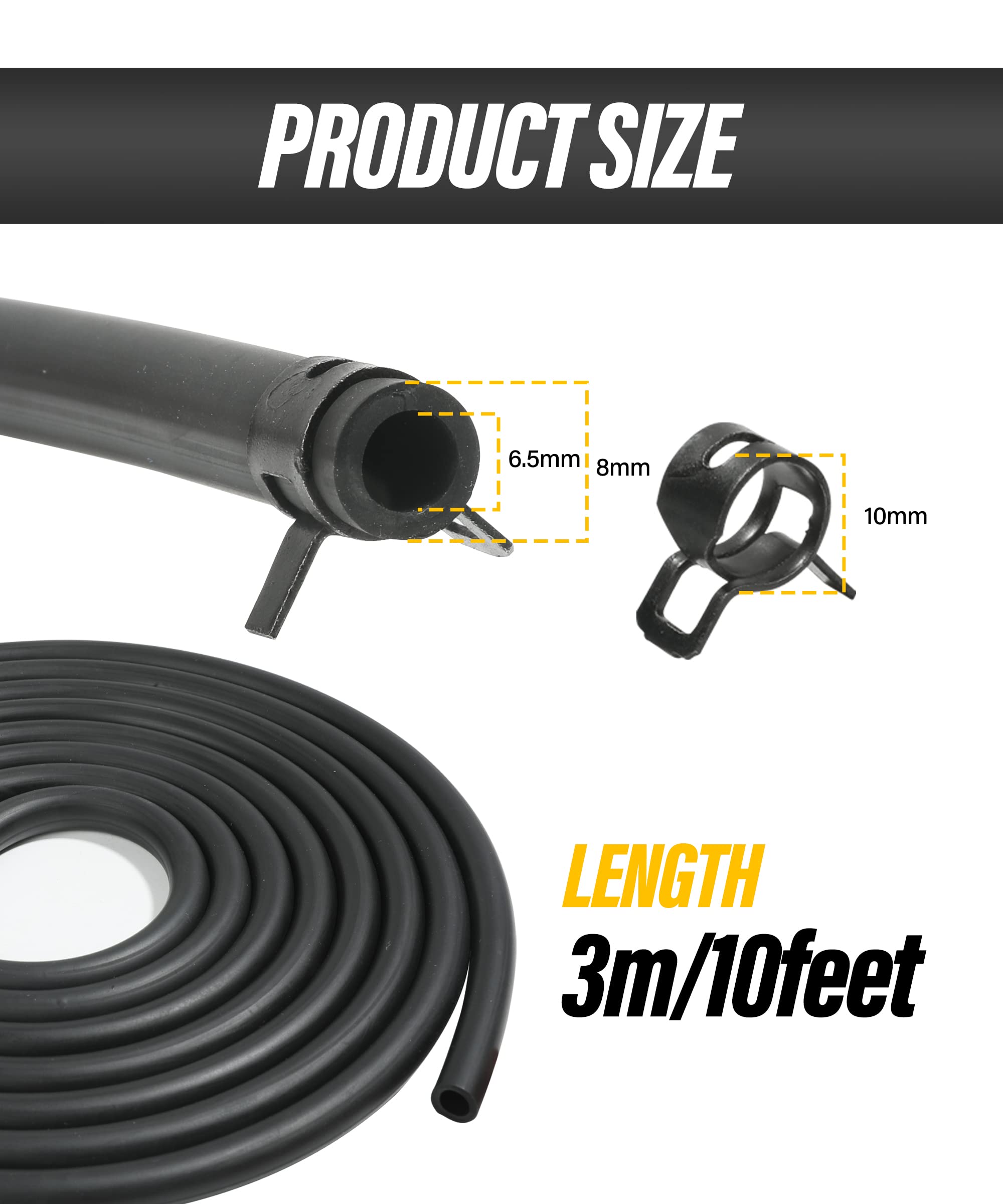 ESEWALAS 20pcs Fuel Line Kit - 9.85ft 1/4 ID Hose with 2/5 (11mm) Clamps for Motorcycle, Tractors