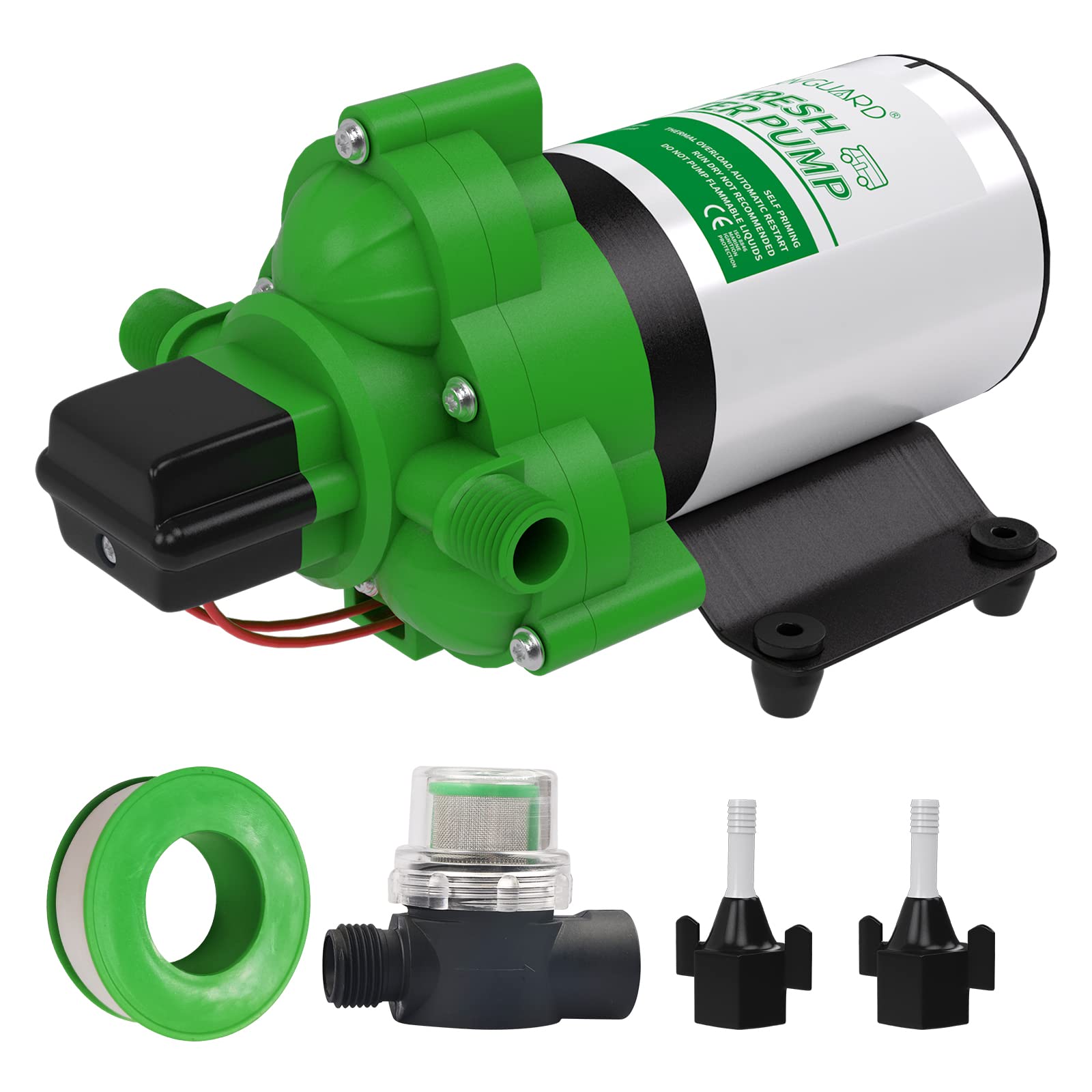 Rvguard Fresh Water Pump, 12V Dc Self Priming Diaphragm Water Pump, 3.5 Gpm With Strainer Filter, Adapters, For Rv, Yacht, Garden, Camper