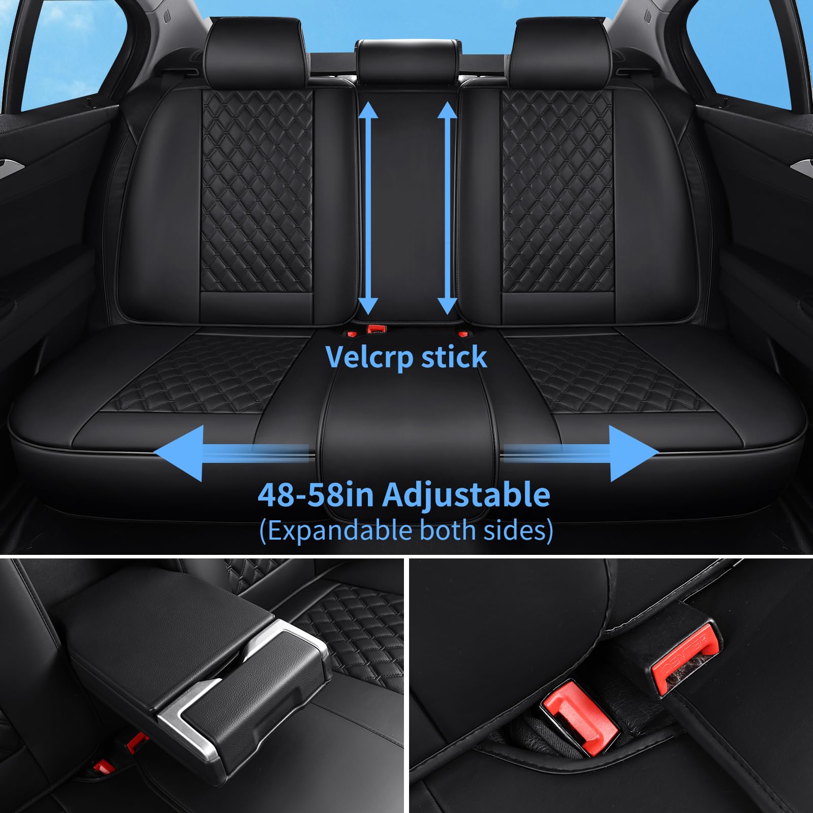 Sxikin Car Seat Covers Full Set Black, Luxury Faux Leather Car Seat Covers Waterproof Non-Slip Seat Protector Universal Fit For