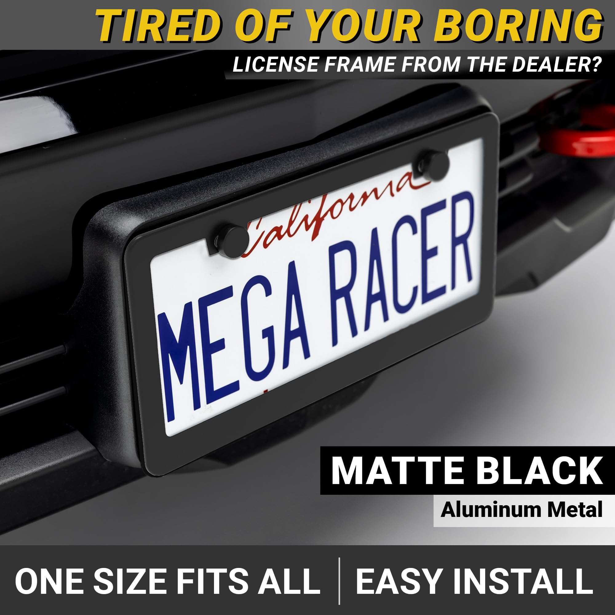 Matte Black License Plate Frames 2 Pack | License Plate Cover For Car Tag Frame | Metal All Black License Plate Frame for Men |