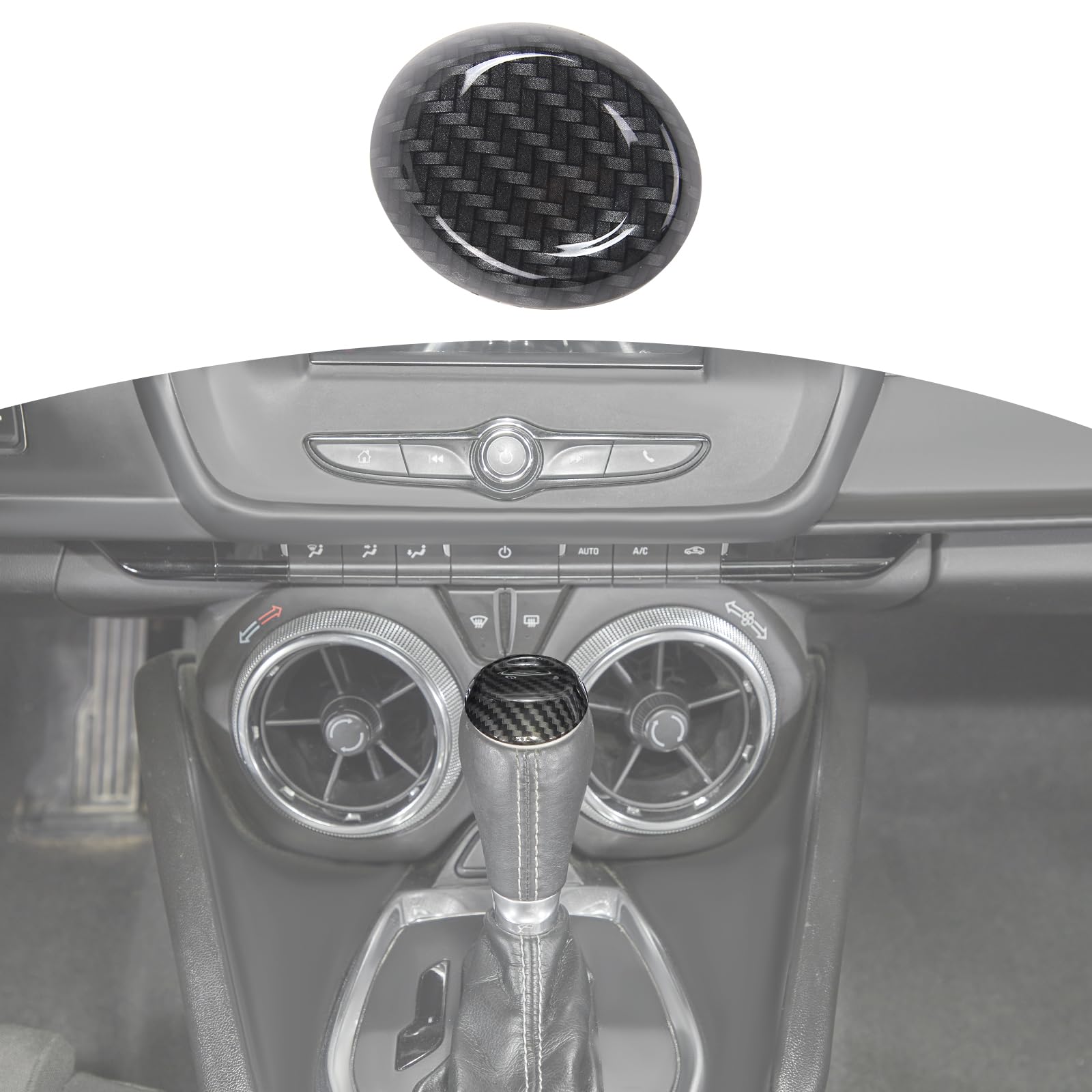 RT-TCZ for Camaro Gear Shift Knob Cover Trim for Chevrolet Camaro 2017 up Black Carbon Fiber Grain Interior Accessories