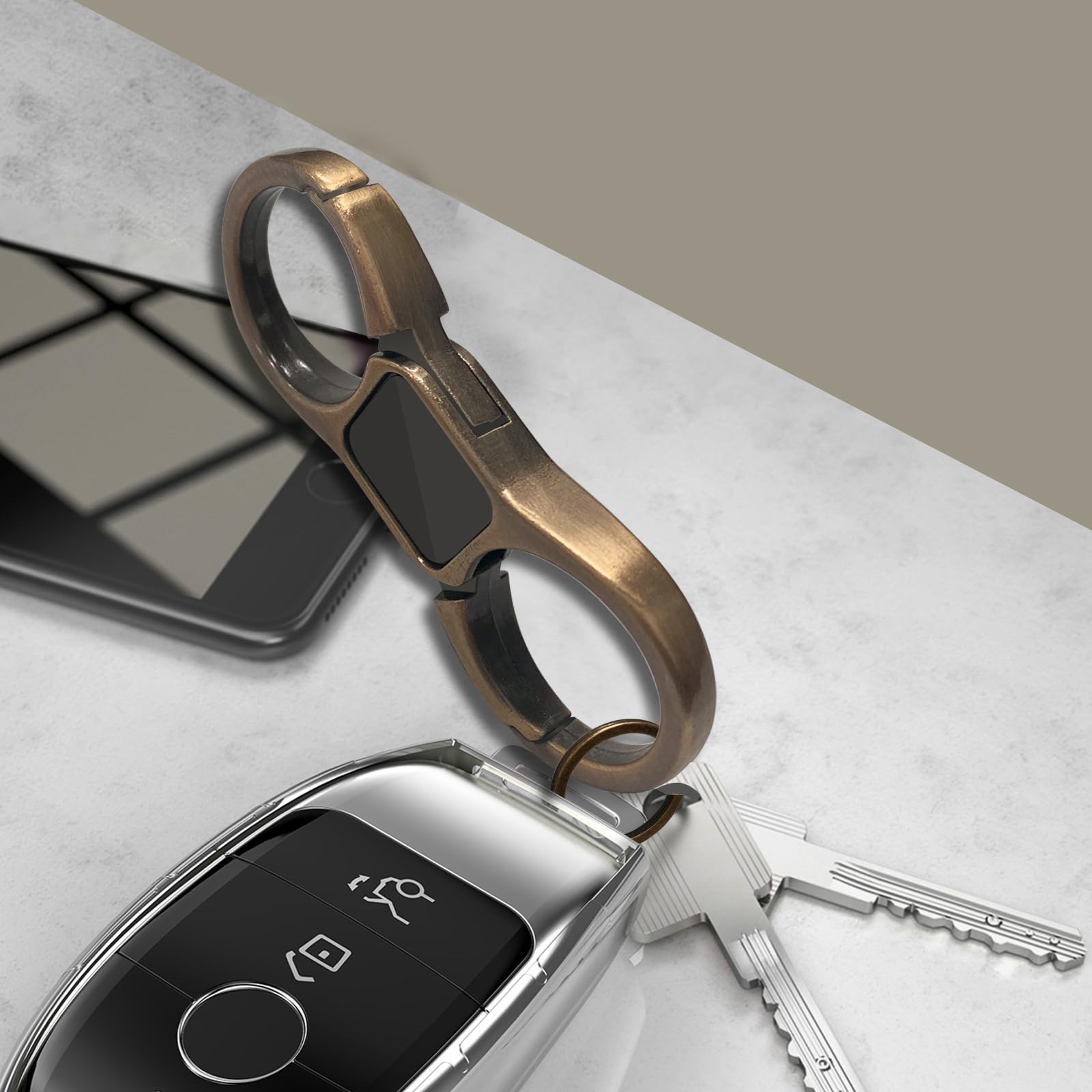 Idakekiy Key Chain Quick Release Spring With 4 Key Rings Heavy Duty Car Keychain Organizer For Men And Women (Gold Bronze)