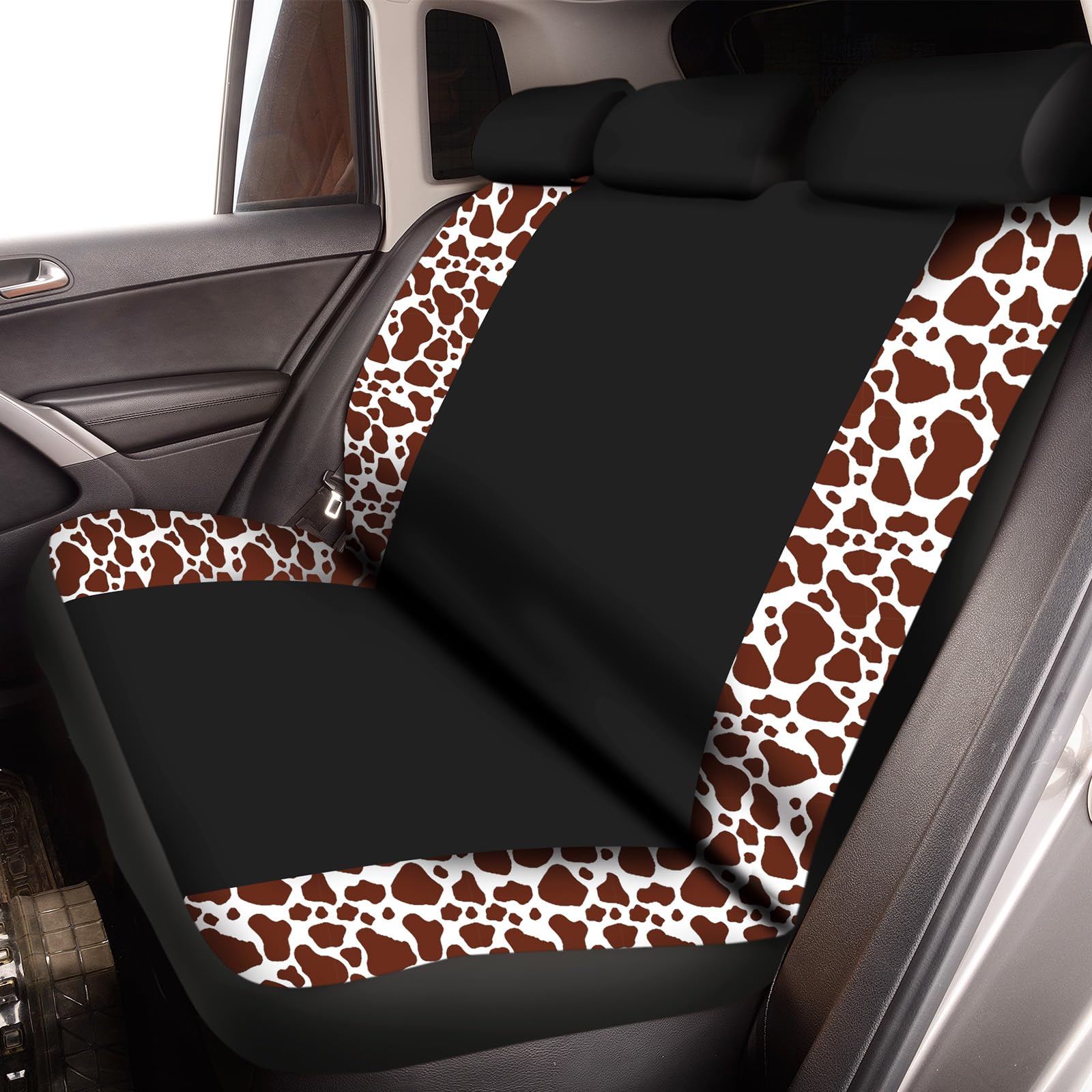 Frienda 13 Pcs Cow Print Car Seat Cover Full Set for Women Men Print Car Accessories Rubber Steering Wheel Armrest Pad Cover Sea