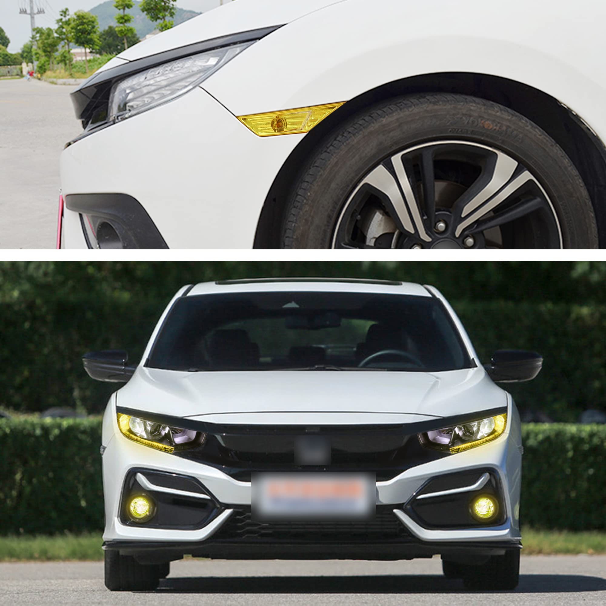 Tomall 3 Pair Vinyl Smoke Tint Fog Light Headlight Side Marker Light Film For Honda Civic 2016-2021 Fender Turn Signal Light Stickers Self Adhesive Decals Car Vinyl Smoke Stickers Decoration (Yellow)