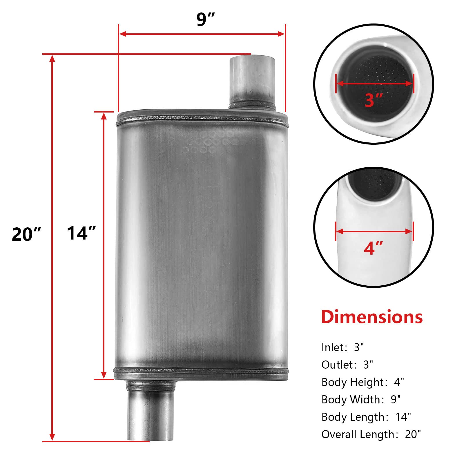 3 Inch Universal Exhaust Muffler,Straight-Through Performance Muffler Resonator With Stainless Steel Exhaust Tip For Cars, Truck