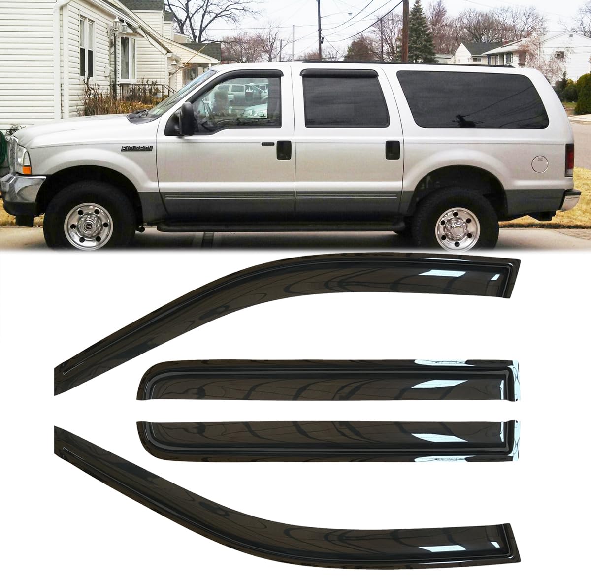 Deebior 4Pcs Outside Mount Style Window Rain Guards Durable Side Window Wind Deflectors Dark Smoke Vent Window Visors Compatible