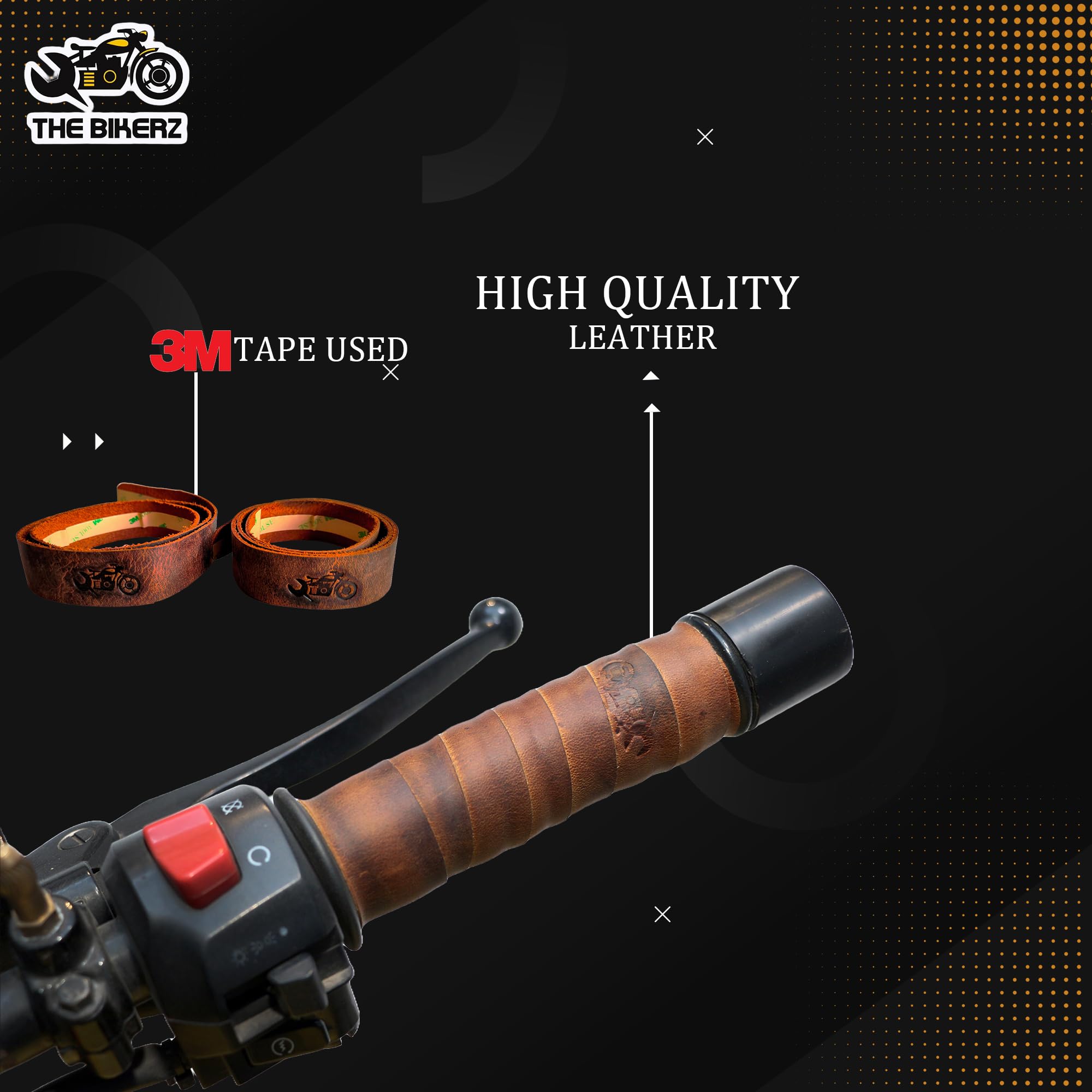 The Bikerz Vintage Motorcycle Handle Bar Leather Vintage Bike Leather Motorcycle Grips Wrap | Handle Wrap (Tobacco Brown)