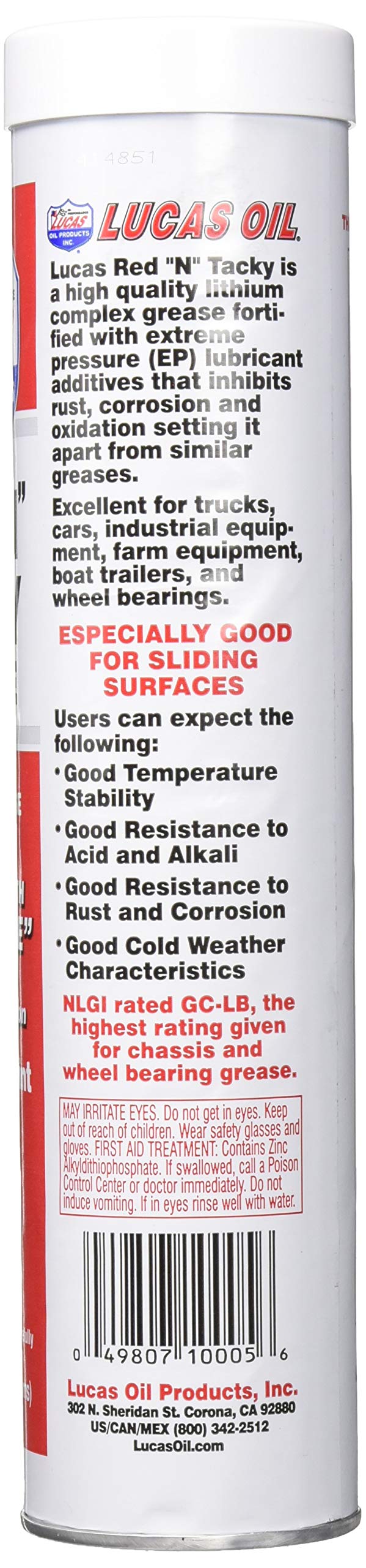 Lucas Oil 10005 Red N Tacky Grease - 14 Ounce Cartridge (Pack Of 10)
