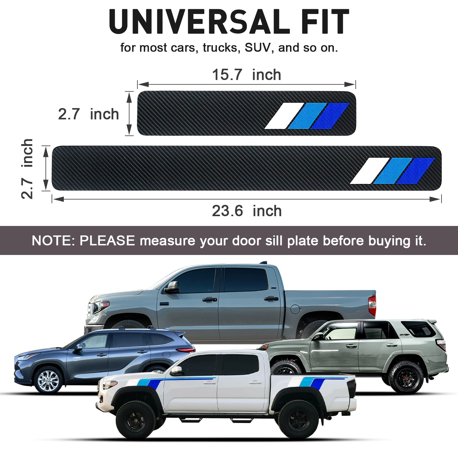 Tricolor Door Sill Protectors for Toyota Tacoma TRD 4Runner Tundra Rav4 Highlander Accessories, Carbon Fiber Door Sill Plate Gua