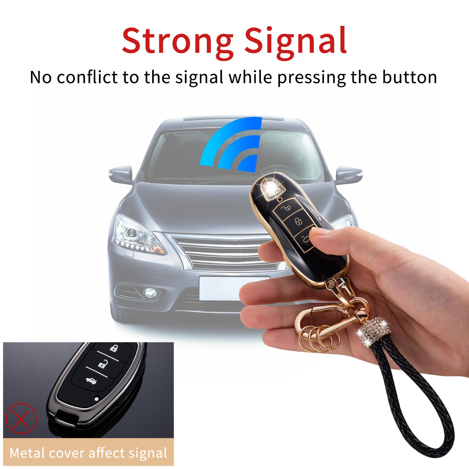 Gematay For Porsche Key Fob Cover With Keychain Lanyard, Soft Tpu Key Fob Protector Shell Compatible With Porsche Boxster Cayenn