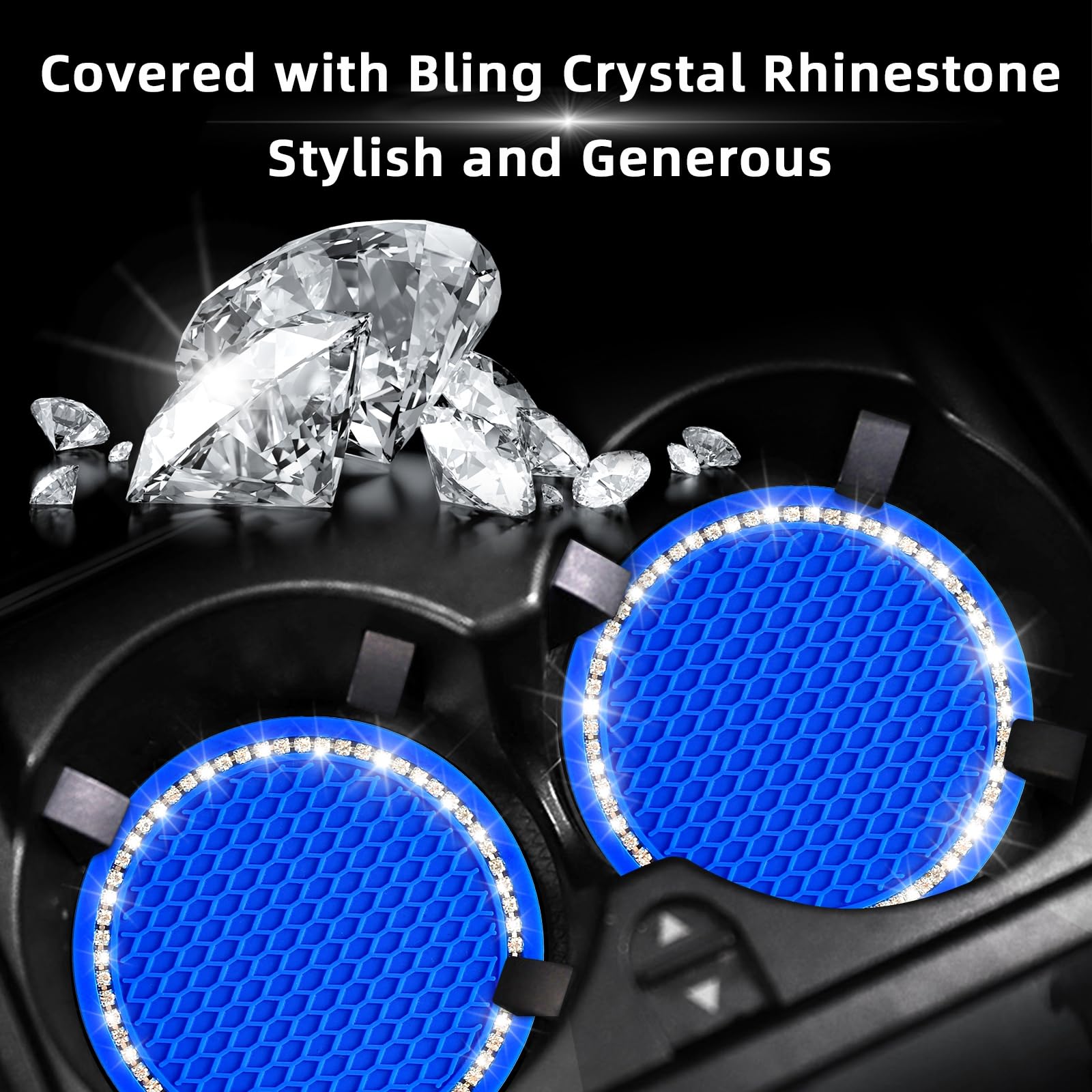 4Pcs Bling Car Cup Coaster, 2.75 Inch Auto Car Cup Holder Insert Coasters Silicone Anti-Slip Crystal Rhinestone Drink Car Cup Ma
