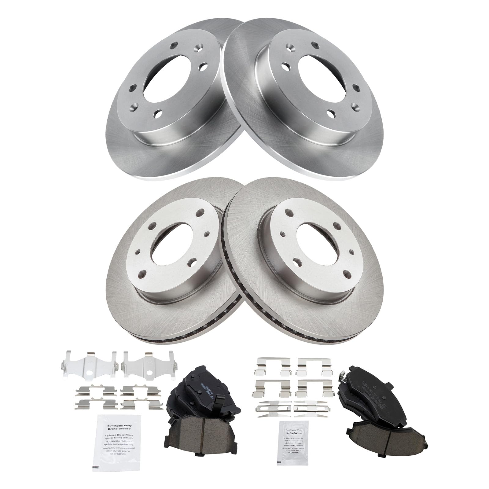 Trq Front And Rear Brake Pad & Rotor Kit Brake Pads Brake Rotor Ceramic Compatible With 2002-2005 Hyundai Elantra