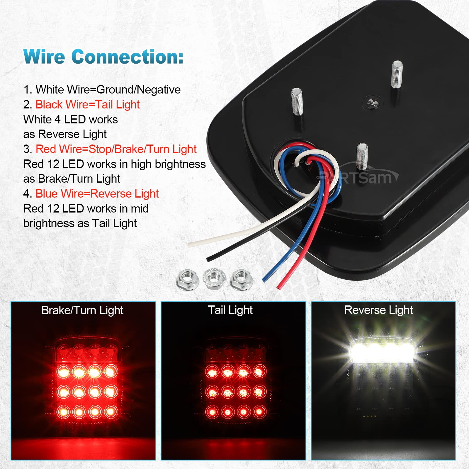 Partsam 2X Led Tail Lights 16Led Stop Brake Turn Reverse Tail Light Combination 12-5050 Red 4-5050 White Smoke Lens Compatible With Wrangler Yj Tj Cj Pick-Up Truck Trailer Rv