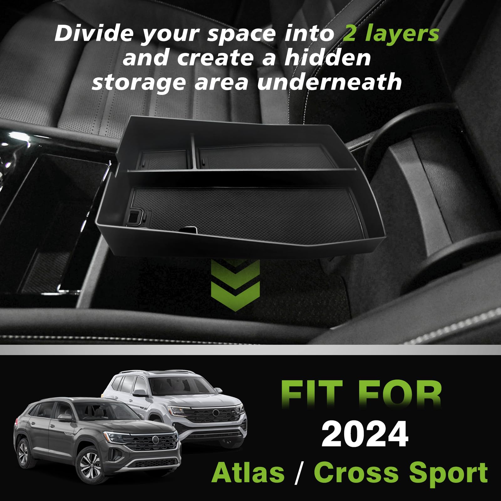Muslogy Center Console Organizer Compatible with Volkswagen Atlas/Cross Sport 2024 Accessories Console Box Storage Insert Tray(C