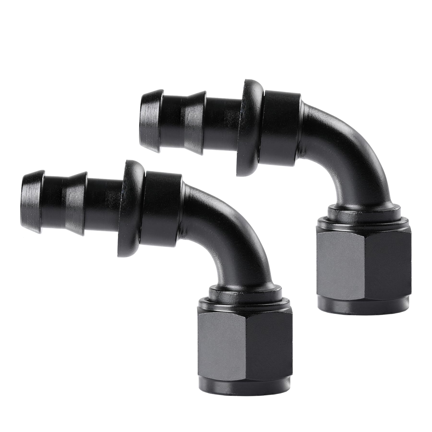 Ucreative 8AN 90 Degree Push Lock Hose Fitting End Black 2PCS