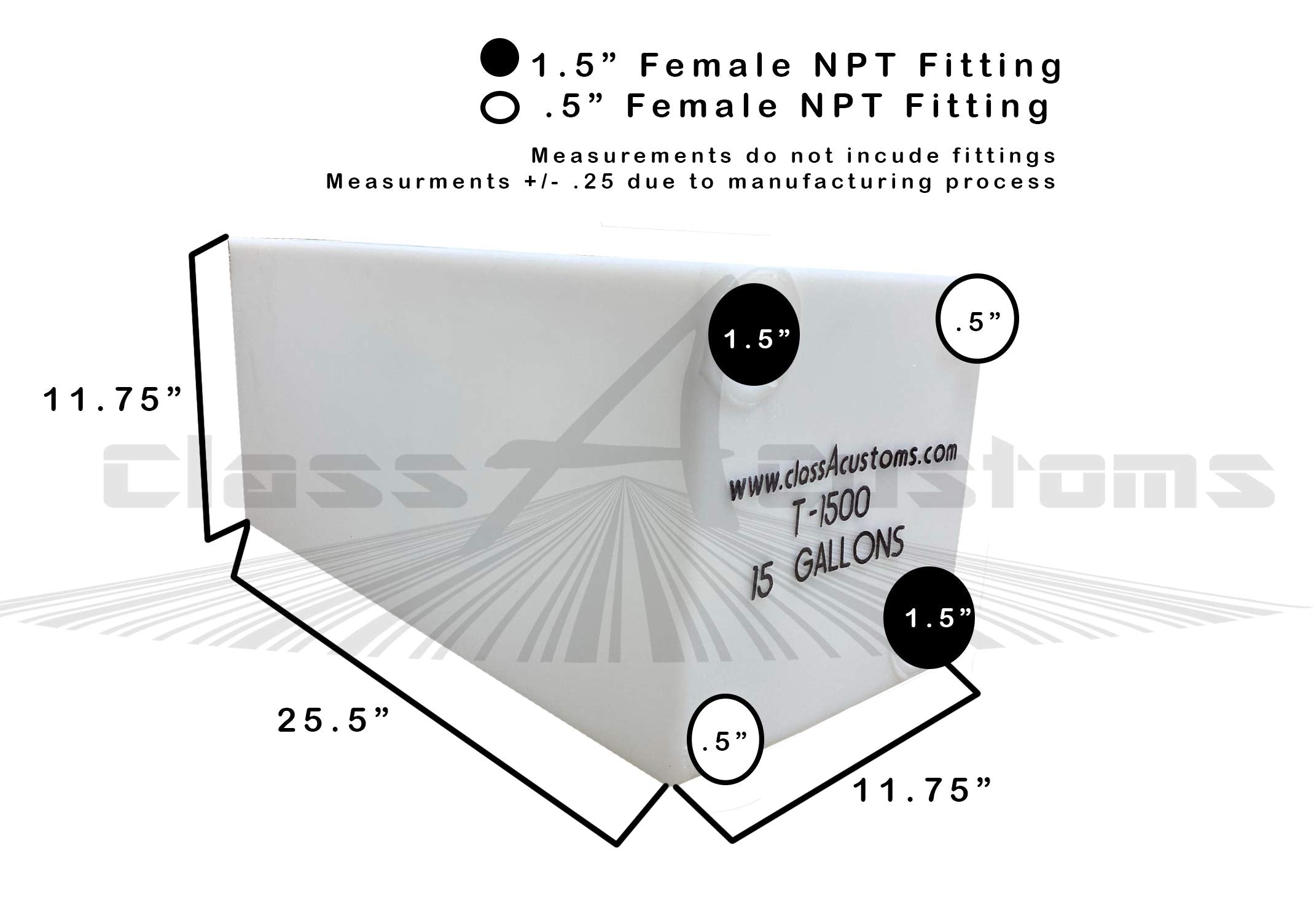 Class A Customs | 15 Gallon Rv Concession Fresh And Gray Water Tank | T-1500