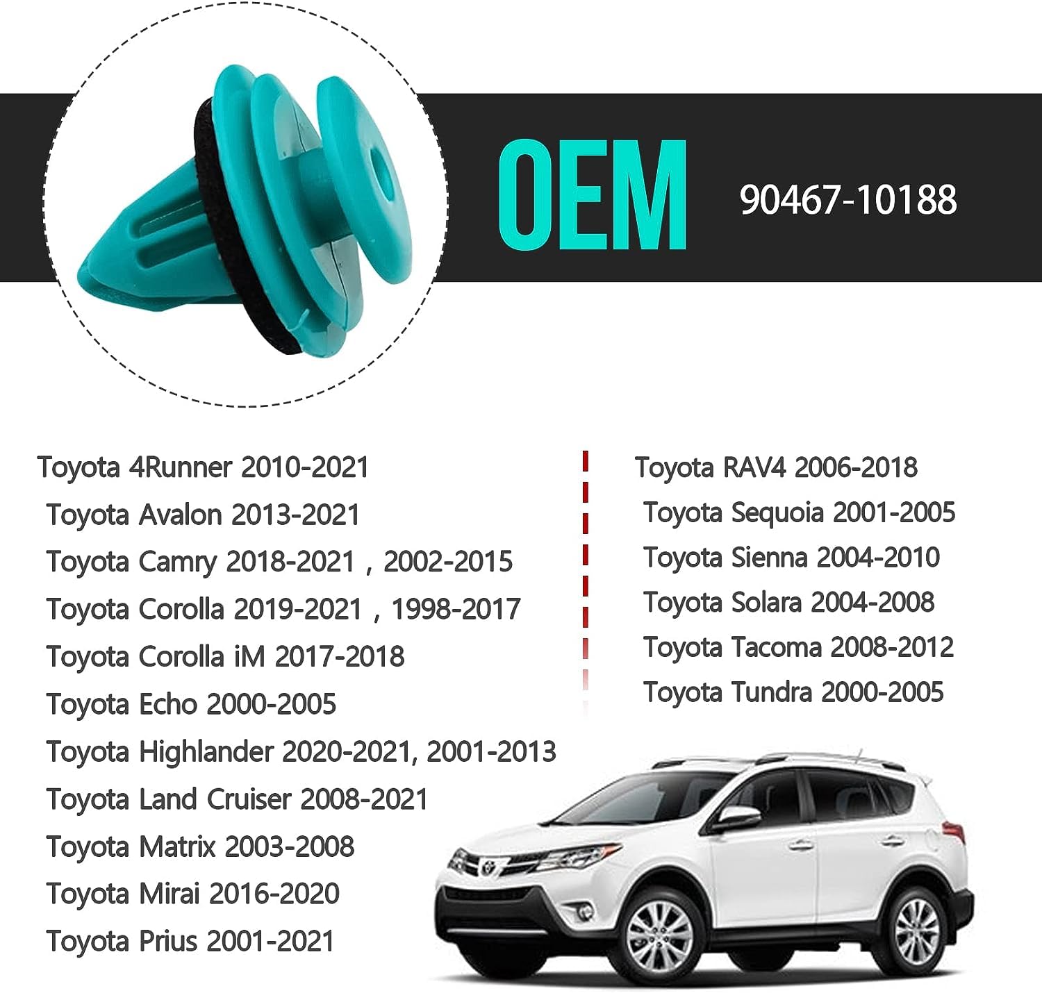 TOPCNOEM 100Pcs Blue Door Trim Panel Retainer Clips for Toyota & Lexus, Includes 1Pcs Fastener Remover 90467-10188