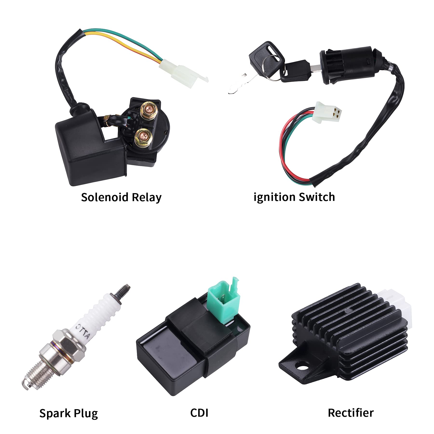 Complete Electrics Wiring Harness Coil Stator Solenoid Relay CDI Spark Plug for 4 Wheelers Stroke ATV 50cc 70cc 90cc 110cc 125cc