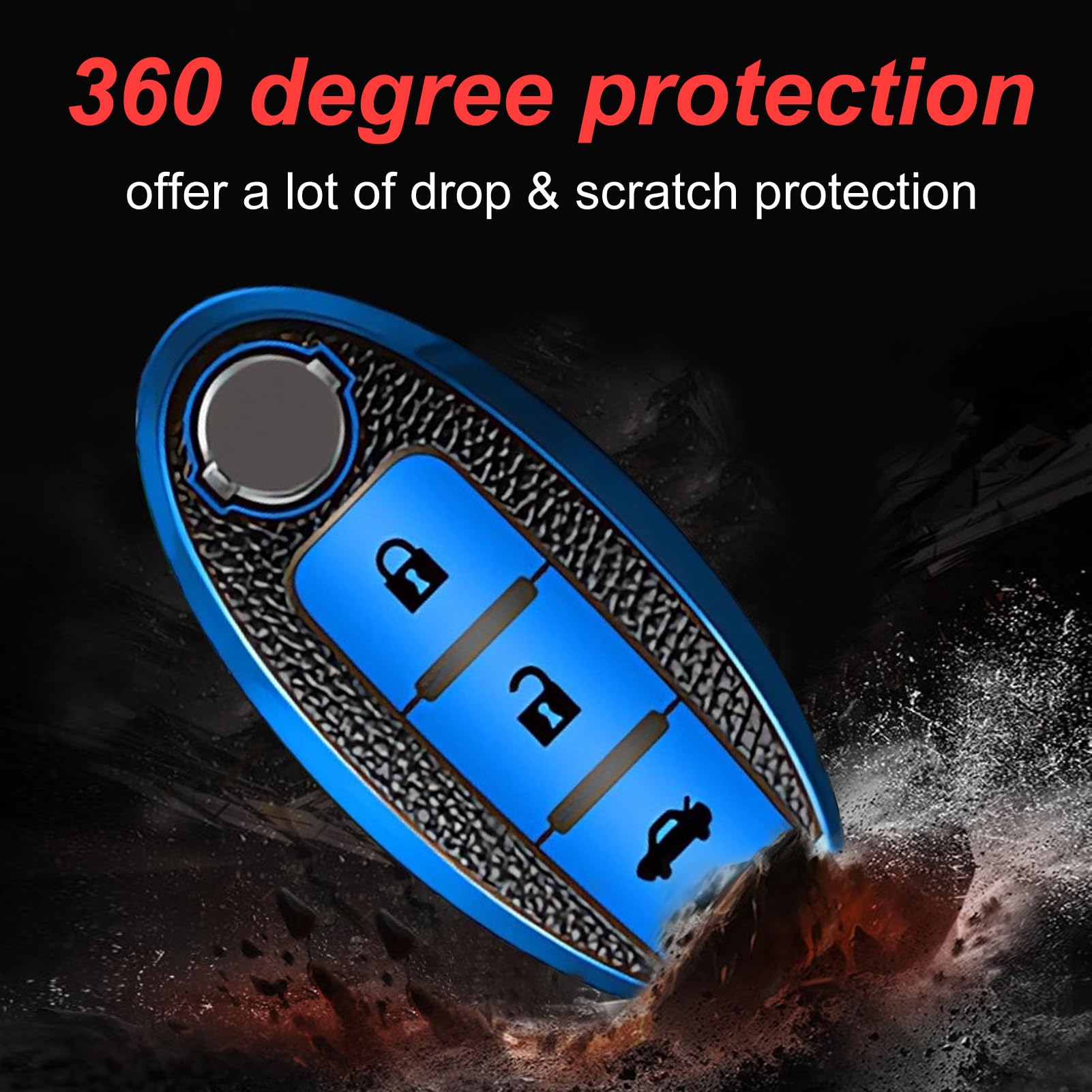 Key Fob Cover For Nissan With Keychain Accessories, Premium Soft Tpu Full Protection Key Case For Altima Rogue Sentra Maxima Arm