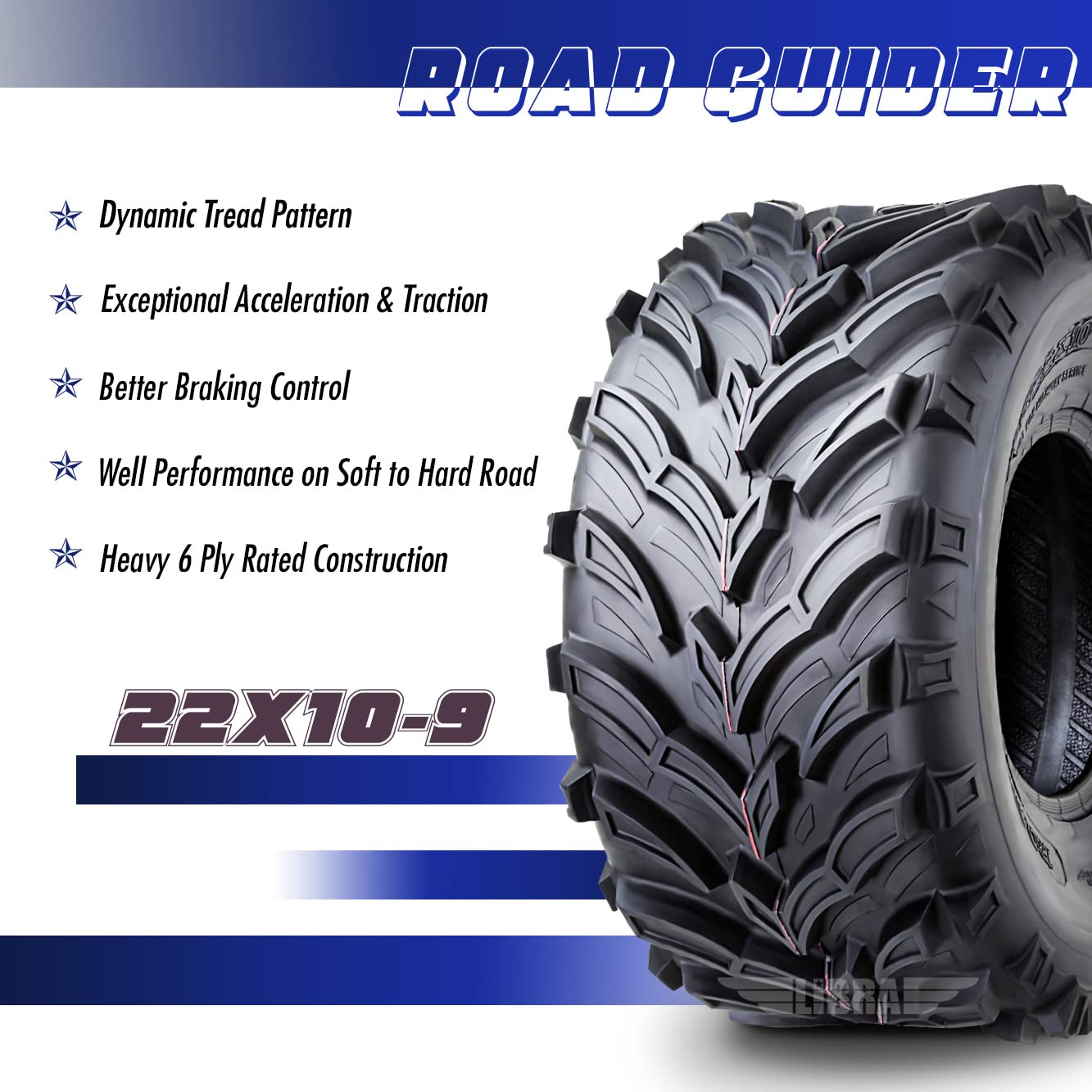 Roadguider Set 2 Road Guider Atv Mud Tires 22X10-9 22X10X9 6Pr 20Mm Deep Tread Compatible For Honda Recon 250 Suzuki Ozark 250