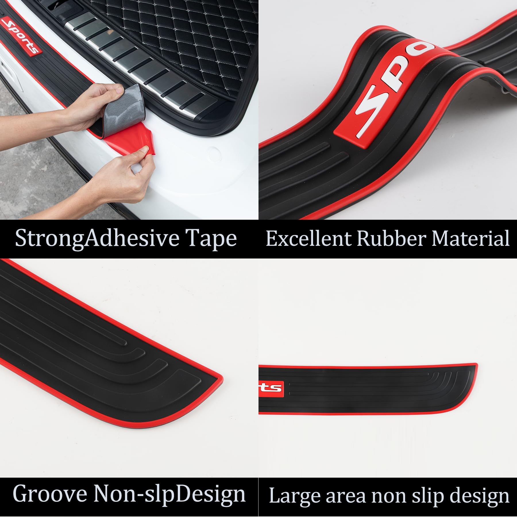 Singaro Car Rear Bumper Protector, 41Inch X3.5Inch Car/Suv Universal Rubber Anti-Scratch Trunk Exterior Accessories(Black-White-