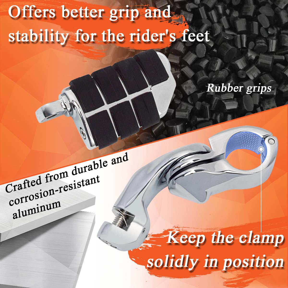 Fovplue 1.25' Highway Footpegs, Short Angled Adjustable Highway Pegs W/Mounts For Harley Touring Street Glide Electra Glide Road King Softail Cvo Dyna Trike Vrsc Sportster W/1-1/4' Engine Guard,#2