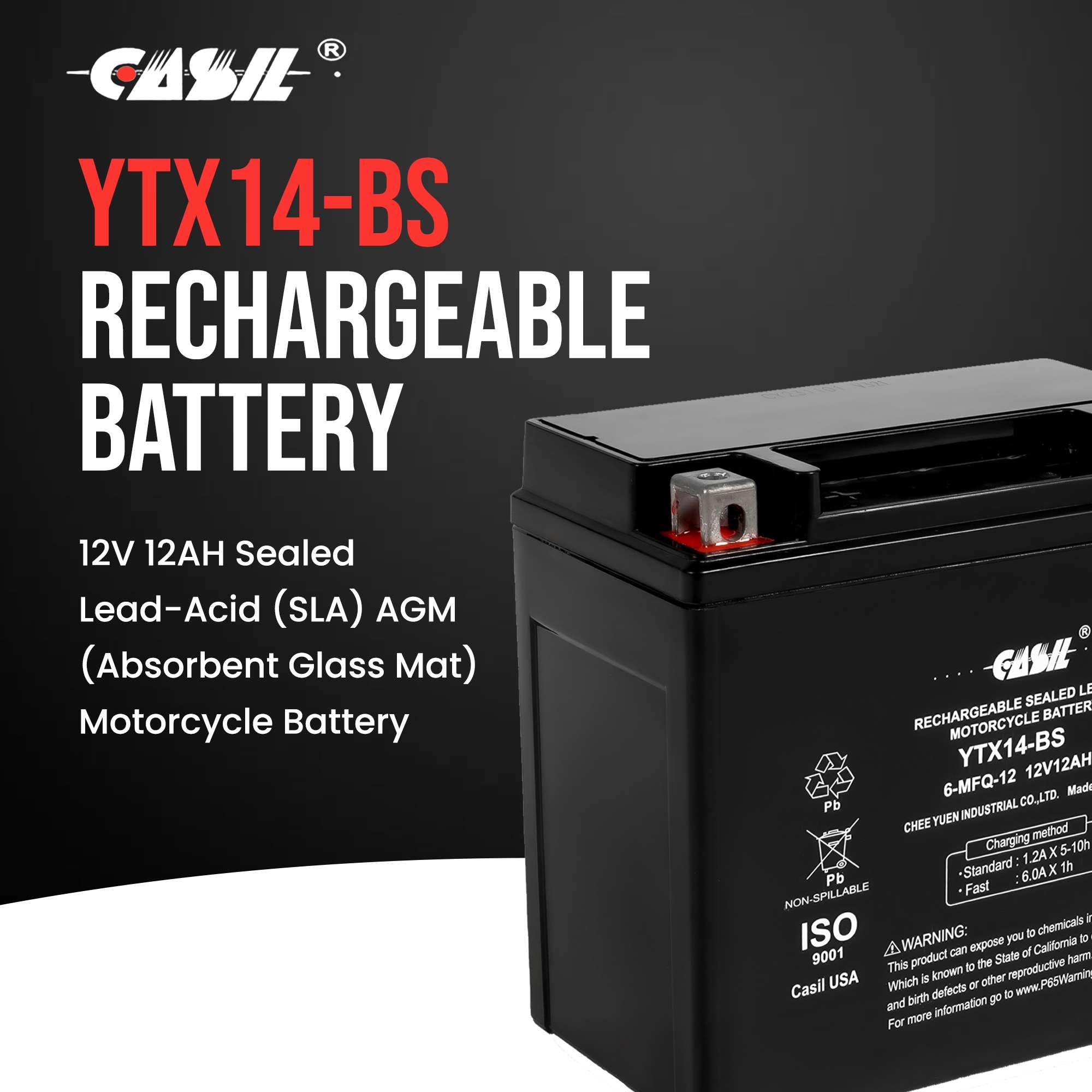 Ytx14 Bs Atv Battery High Performance - Maintenance Free - Sealed Agm Ytx14-Bs Motorcycle Battery Compatible With Honda Suzuki K