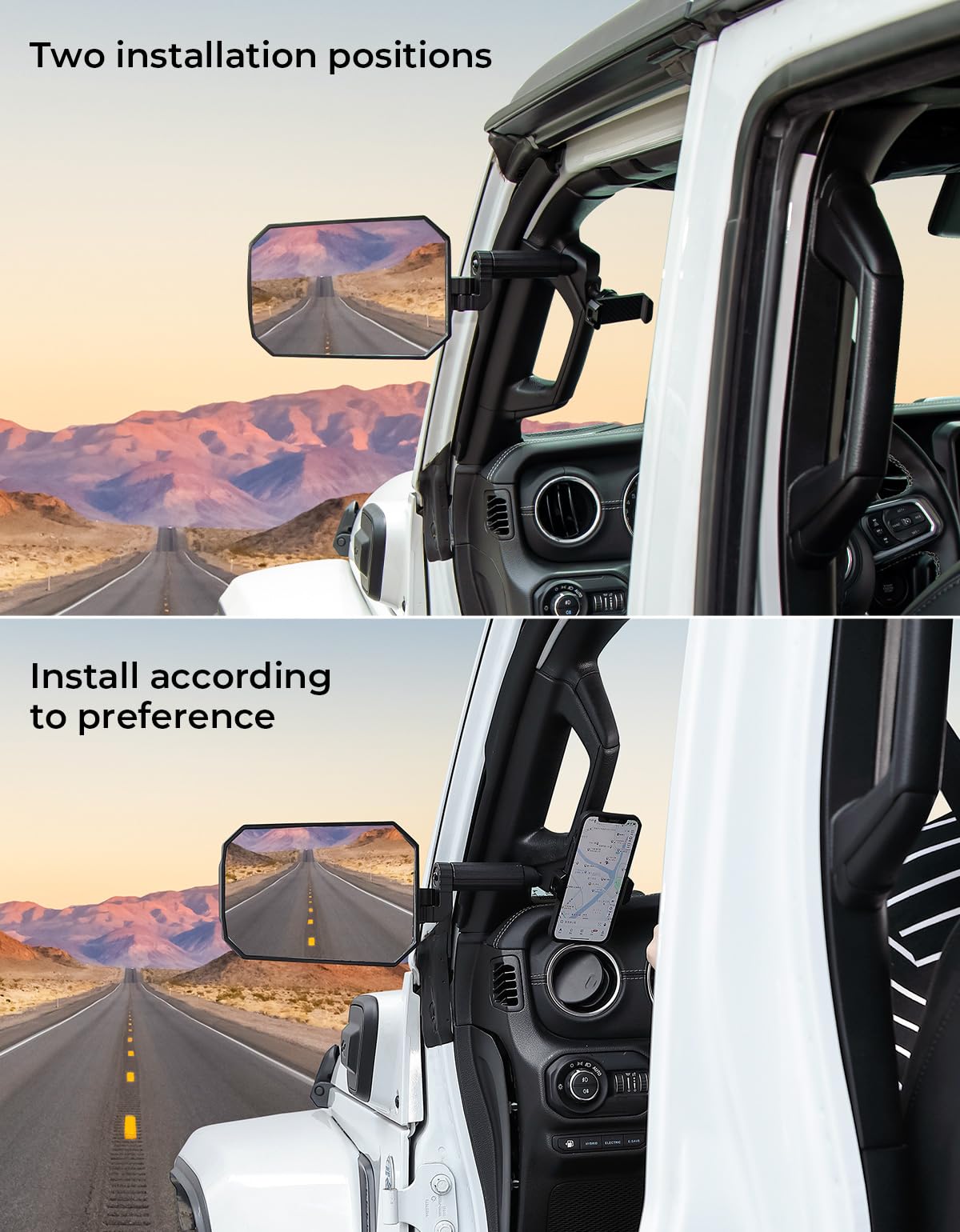 Joytutus Mirrors Doors Off Compatible With Wrangler Jl/Jlu 2018-2023 & Gladiator Jt, Jl Side Mirrors With Ball Adapter, Wider Vi
