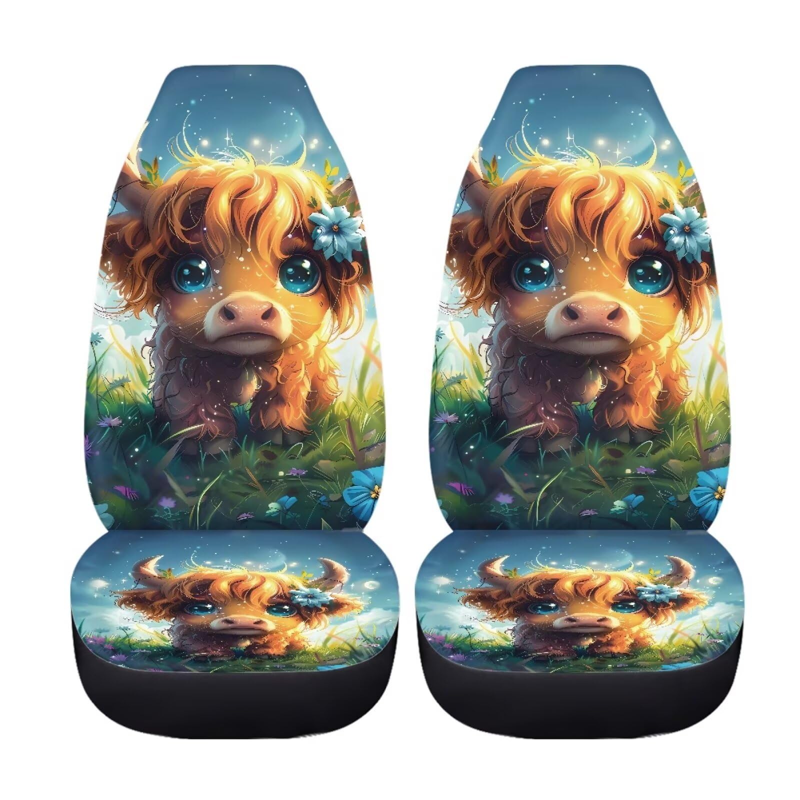 TOADDMOS Kawaii Highland Cow Car Seat Covers for Front Seats Decorative Automotive Car Interior Covers Vehicle Cushion Seat Cove