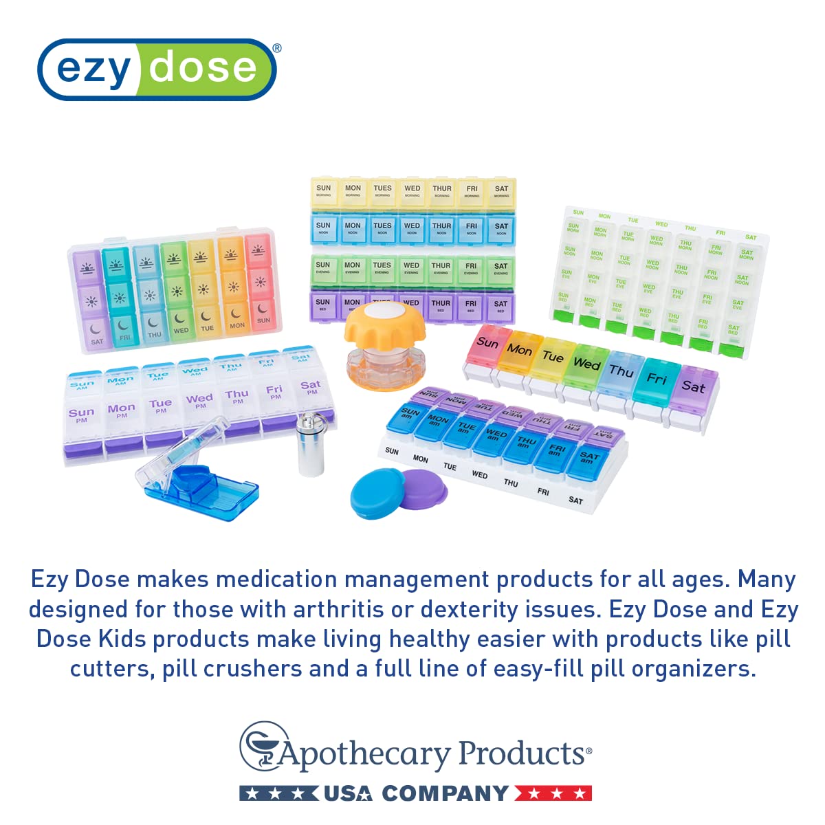 Ezy Dose Fashion Daily Round, Portable On-The-Go Pocket Pharmacy, Pill Box, Organizer And Vitamin Containers, Snap Shut Lids, Pe