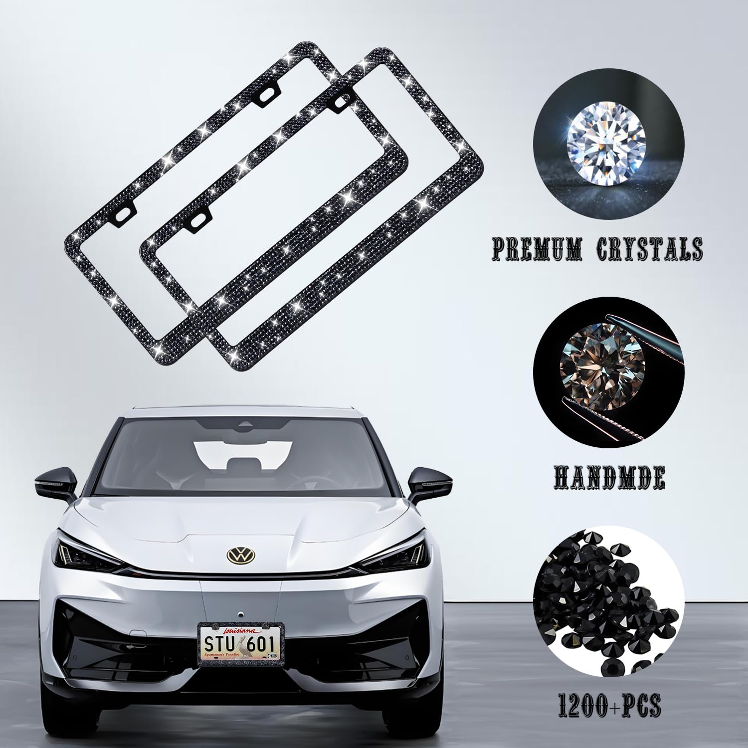 Ewbn Bling License Plate Frame For Women, Diamond Car Accessories License Plate Holder,Sparkly Rhinestone Premium Stainless Stee
