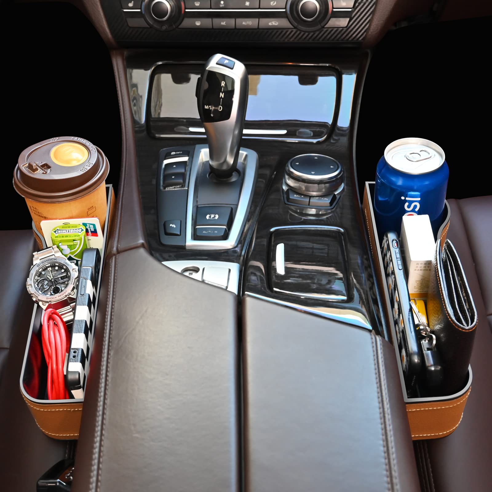 Car Seat Gap Filler Organizer, 2 Pack Multifunctional Car Seat Organizer, Auto Console Side Storage Box With Cup Holders 2 Seat