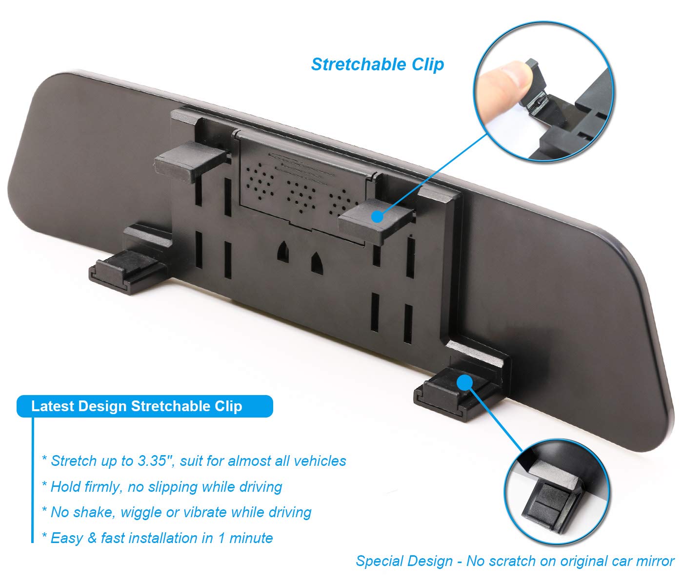 Rear View Mirror, 11.8 Inch Panoramic Anti-Glare Rearview Mirror, Car Interior Clip-On Wide Angle Rear View Mirror To Reduce Bli