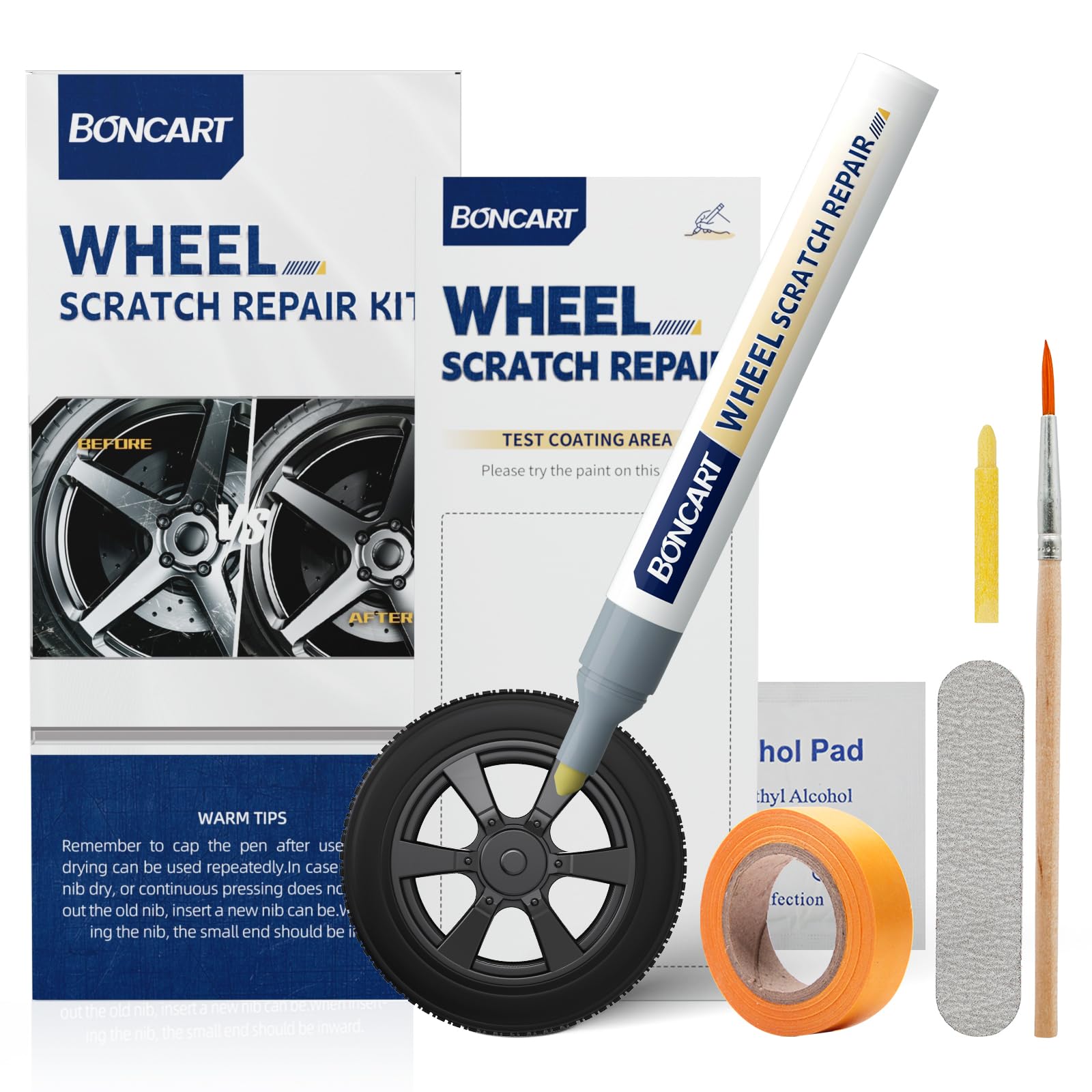 Boncart Wheel Scratch Repair Kit, Rim Touch Up Paint, Wheel Paint Pen for Curb Rash, Metal Paint for Car Wheel Scratch Quick Rep