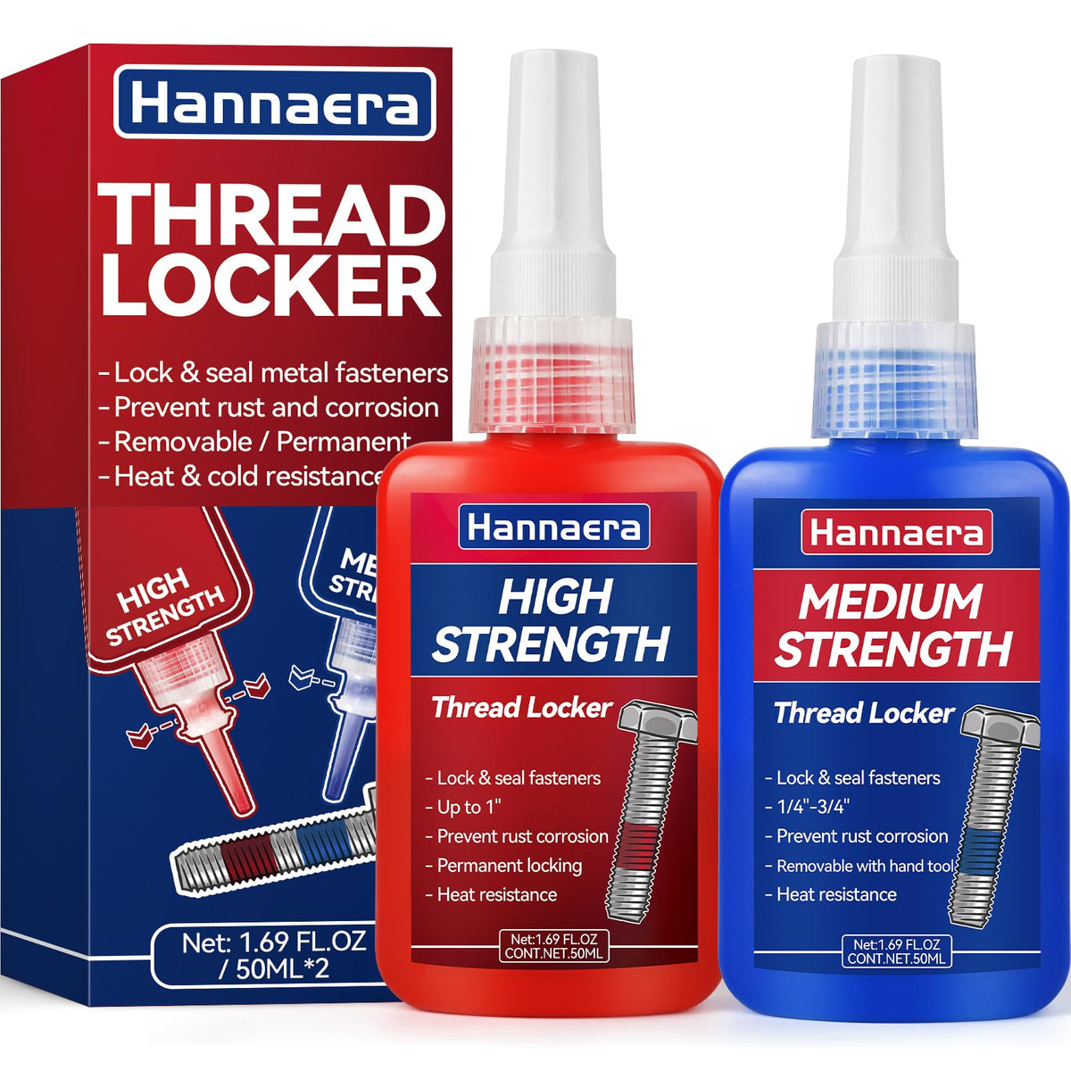 Thread Lock Blue, Threadlocker Medium Strength, Thread Locker For Nuts, Bolts, Fasteners And Metals, Against Losening And Leakag