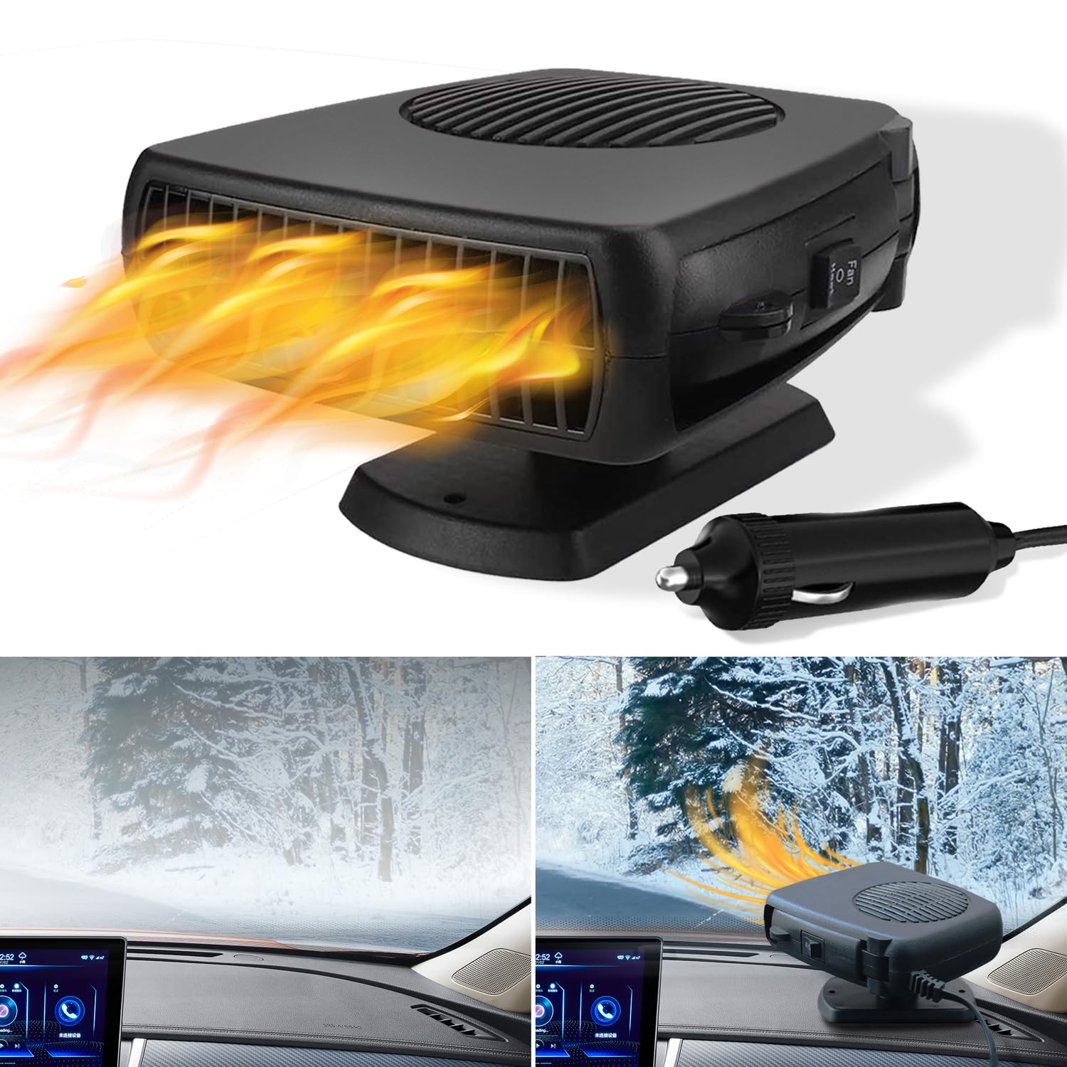 Car Heater,12V 200W Portable Windshield Defroster With Heating/Cooling Fan And Plug In Cigarette Lighter Fast Heating Defrost De