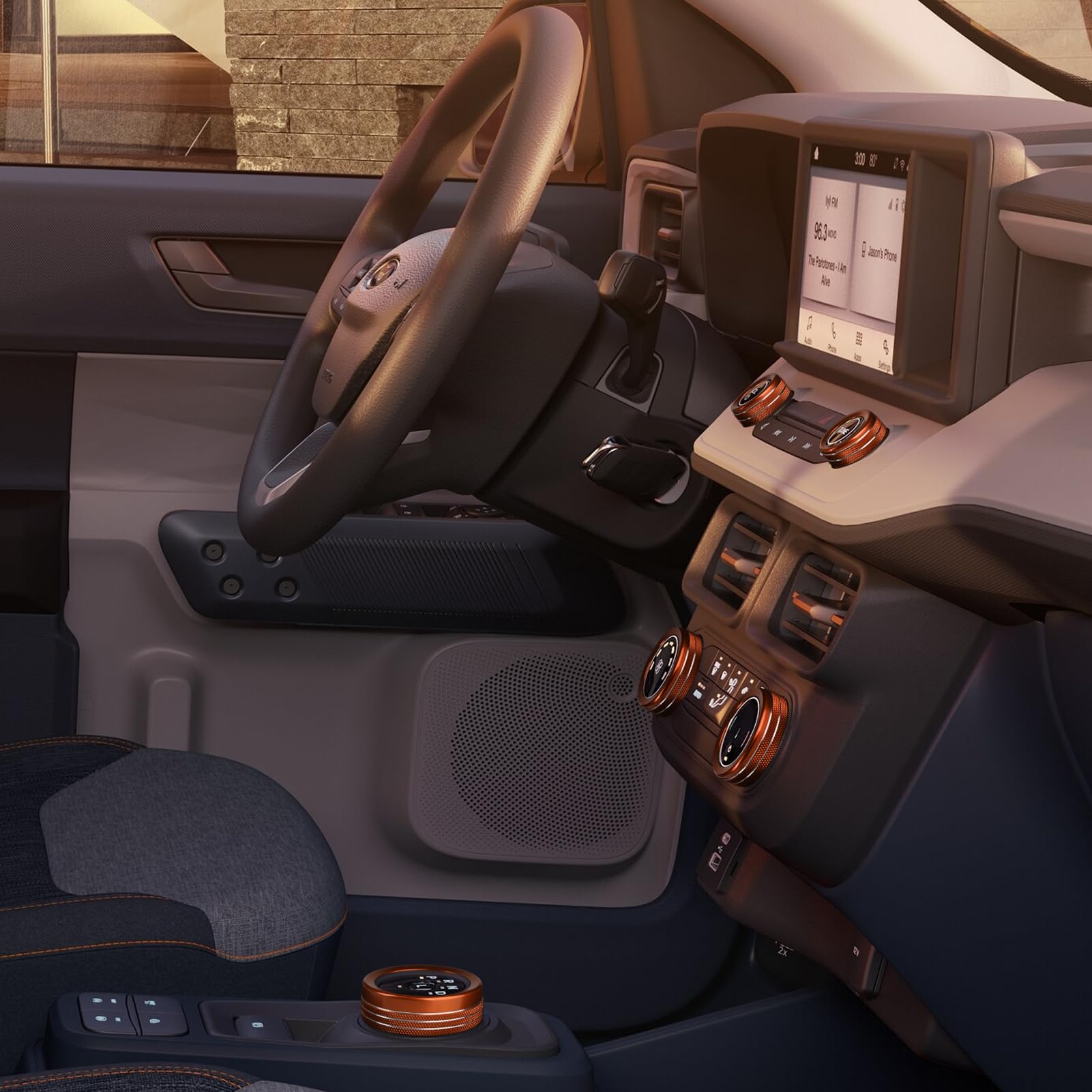 Anfokas 6Pcs Compatible With Ford Maverick 2025 2024 2023 2022 Accessories Car Interior Center Consoles Cover Gear Shift Knob Ac Volume Headlight Knob Rings -Orange