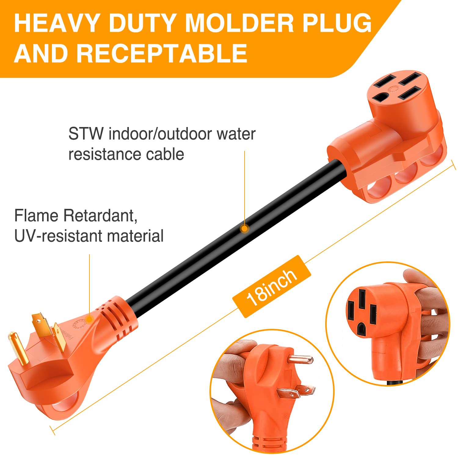 Nilight - 50032R 18 Inch 30 Amp To 50 Amp Rv Plug Adapter Heavy Duty Dogbone Electrical Adapter With Handle 30A Male To 50A Fema
