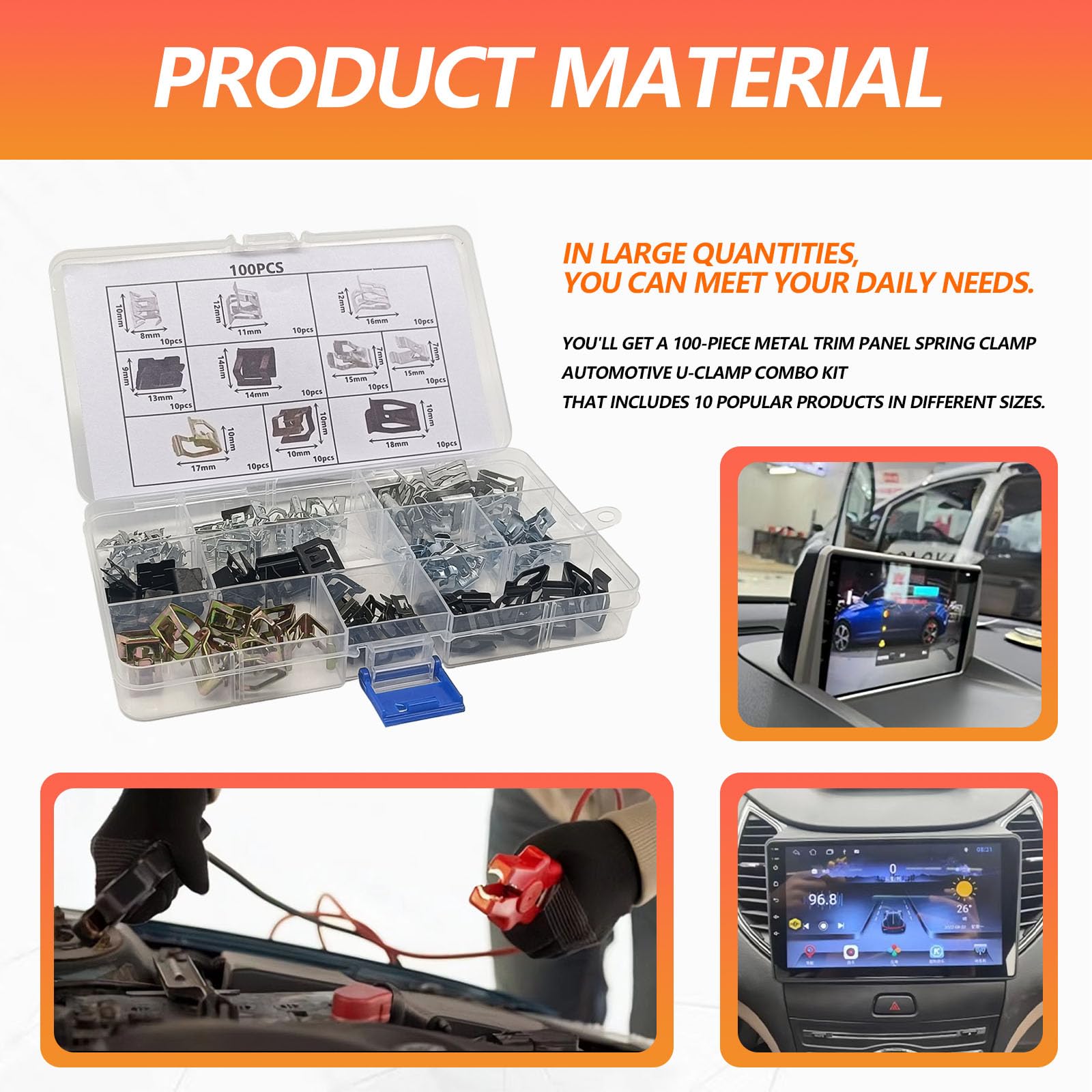 100Pcs 10 Sizes Auto Car U-Clip Metal Trim Panel Spring Clip Trim Moulding Clip Kit 4A0-867-276A Compatible With Vw Audi