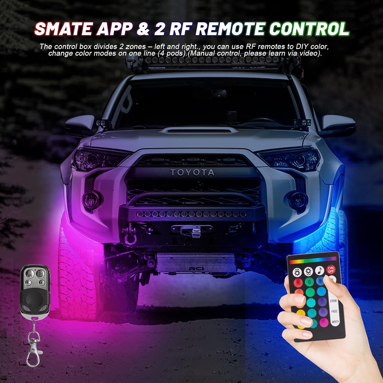20 Pods Rgb Led Rock Lights For Semi Trucks Offroad Pickup Trailer Sedan Boat, 12V Waterproof Dual Zone App/Rf Control Music Mod