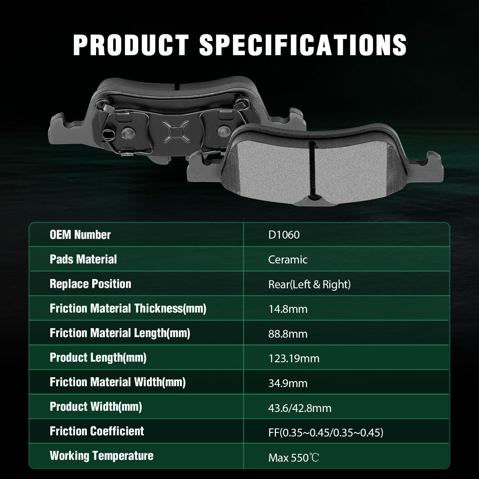 Automuto 8Pcs Front & Rear Ceramic Disc Brake Pads Set D1060 D939 For Mini Cooper 2002-2008