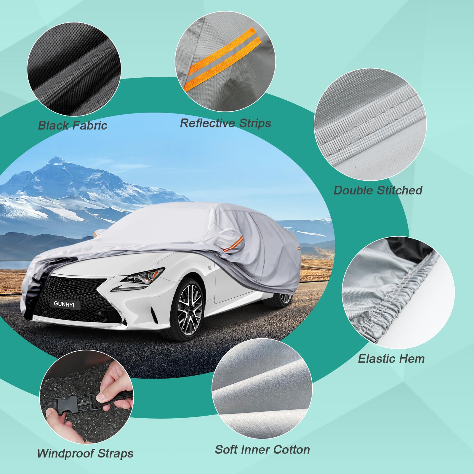 Gunhyi 6 Layer Car Cover Waterproof All Weather For Automobiles, Heavy Duty Full Exterior Cover Universal Fit Toyota Corolla, Ho