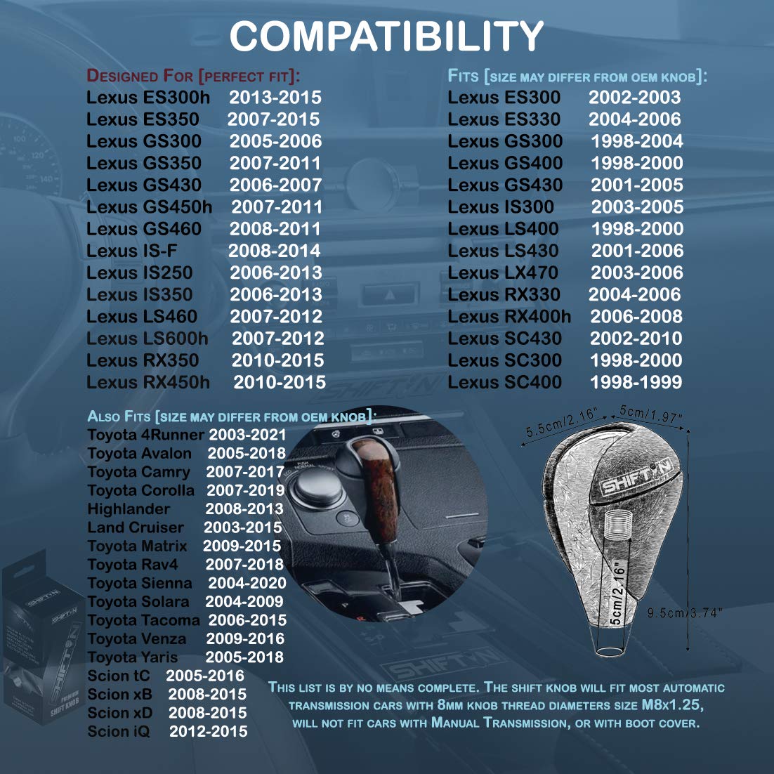 Shiftin Gear Shift Knob, Cherry Red, Walnut Wood, Leather, For Lexus Es300H Es350 Gs300 Gs350 Gs430 Gs450H Gs460 Is250 Is300 Is3