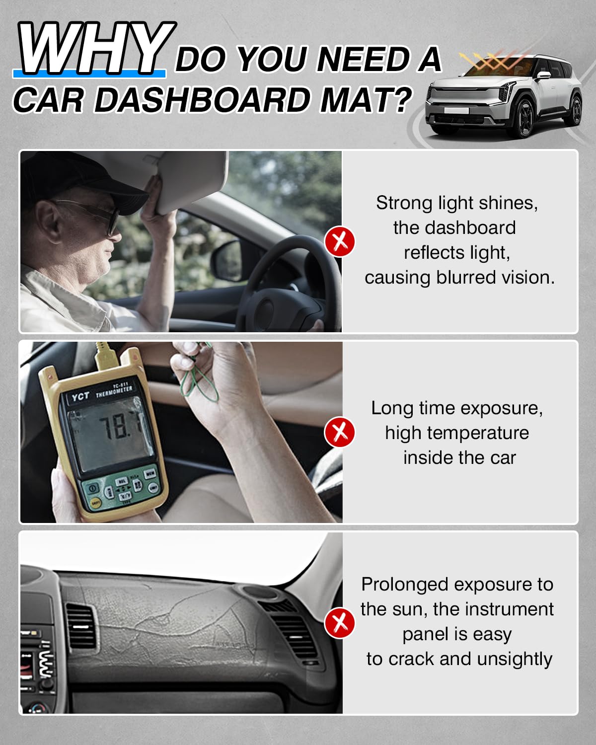 Cartist Dashboard Cover Compatible With Kia Soul 2014-2019 Accessories Dash Cover Mat Non-Slip Pad Carpet Anti-Glare