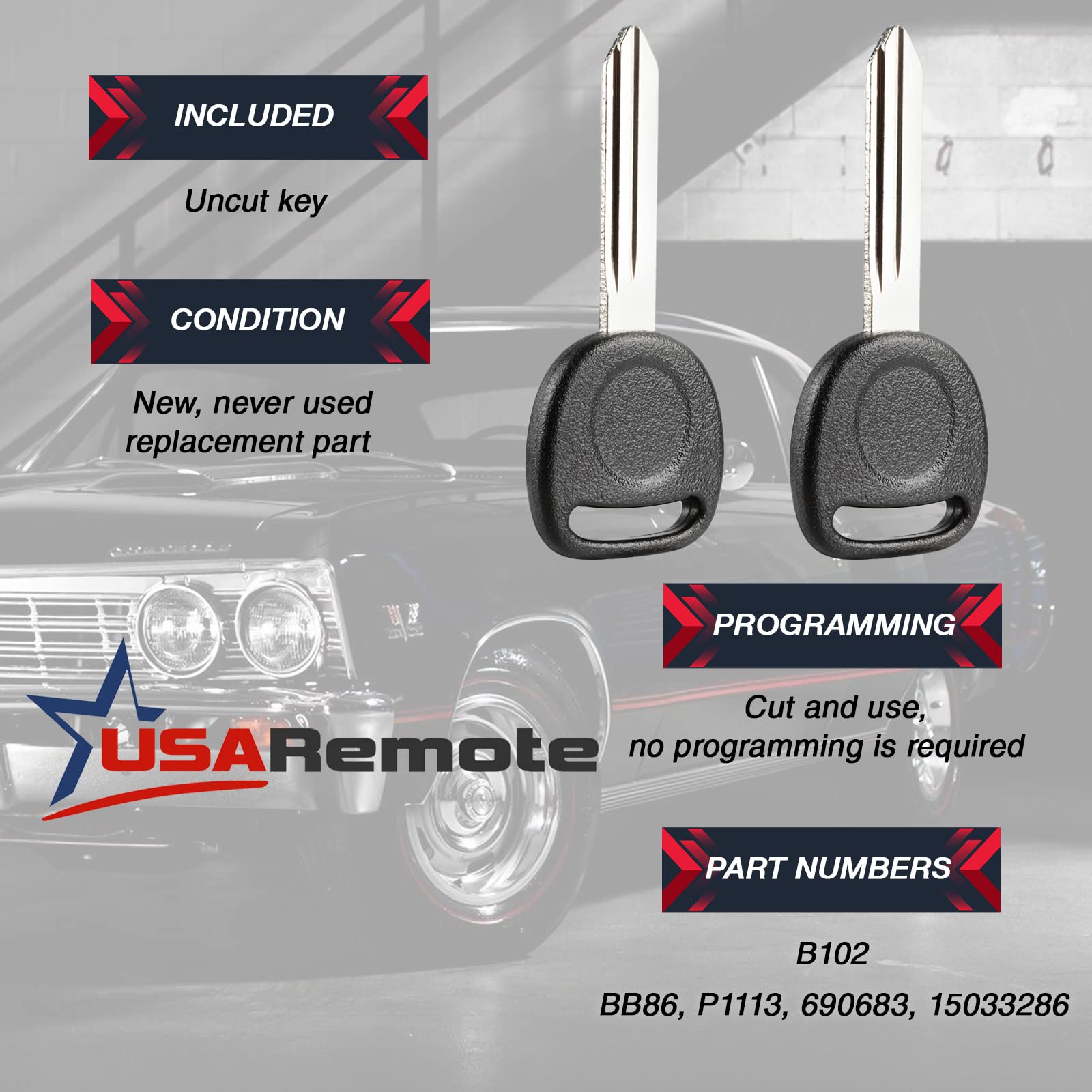 Car Key Fob Keyless Entry Remote with Ignition Key fits Chevy Trailblazer / Buick Rainier / GMC Envoy / Isuzu Ascender / Oldsmobile Bravada / Saab 9-7x (15008008), Set of 2